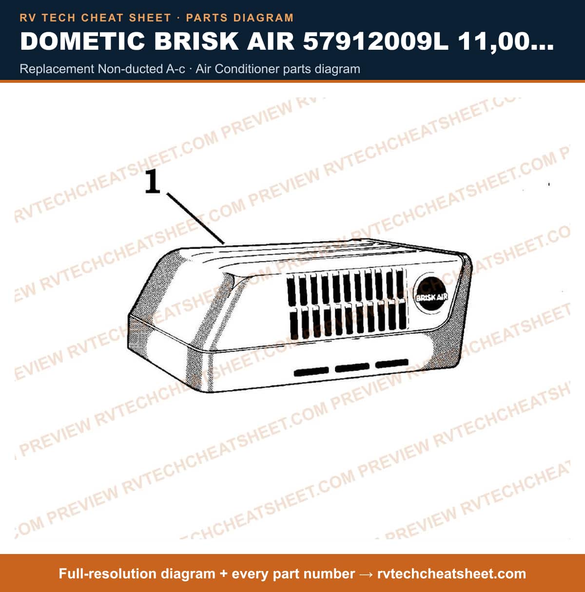 Dometic Brisk Air 57912009L 11,000 BTU replacement non-ducted a-c — exploded parts diagram