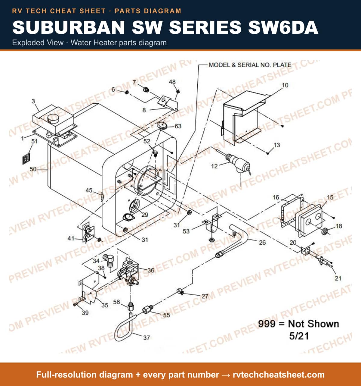 Suburban Sw Series SW6DA exploded view — parts list sheet