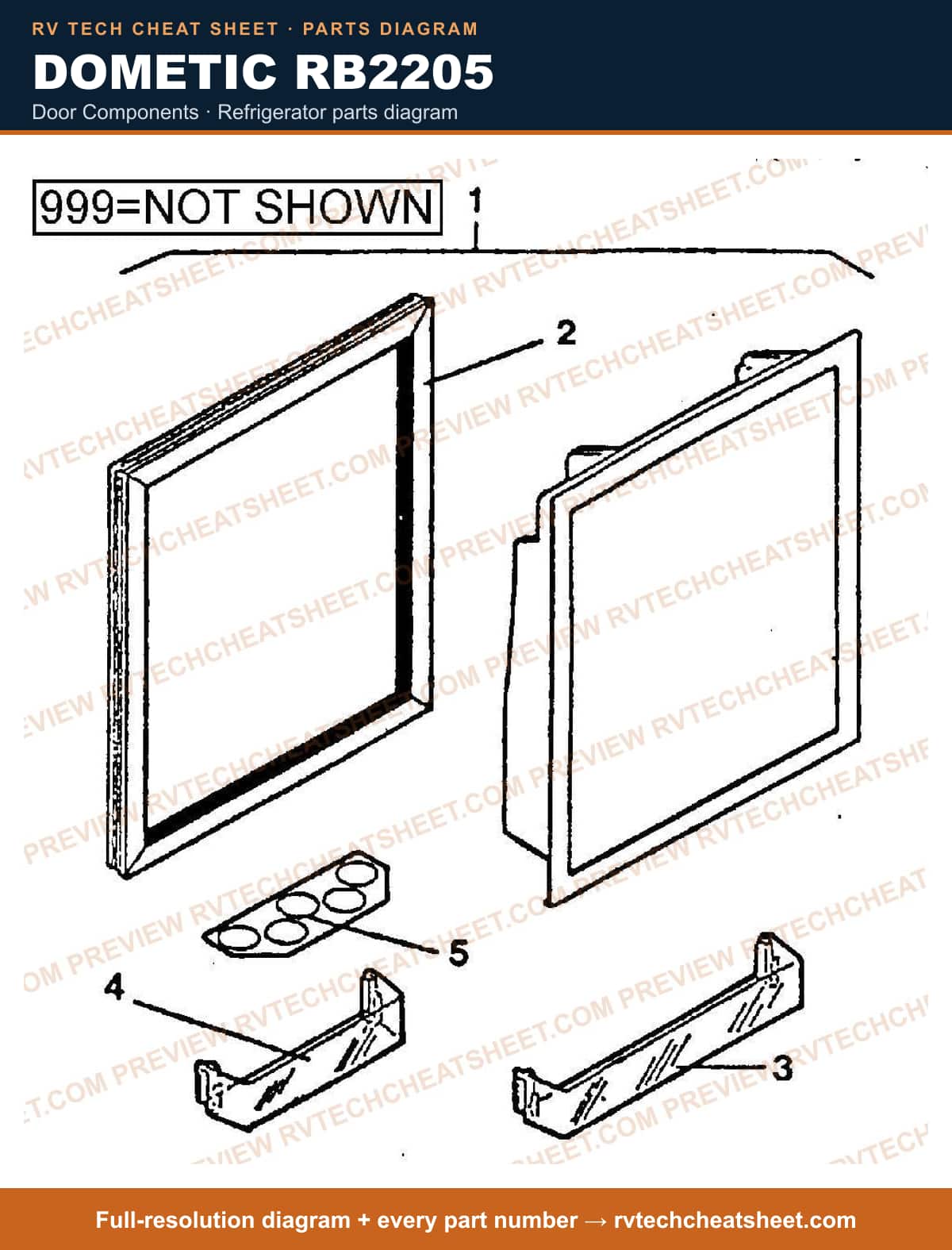 Dometic RB2205 door components — exploded parts diagram