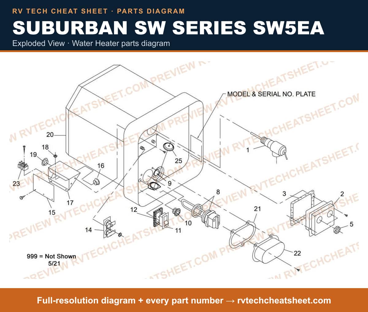 Suburban Sw Series SW5EA exploded view — parts list sheet