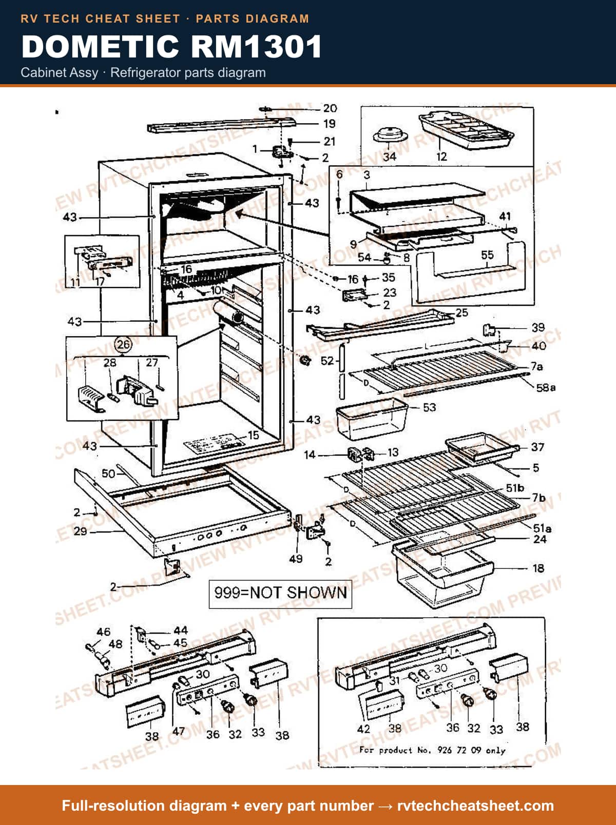 Dometic RM1301 cabinet assy — parts list sheet