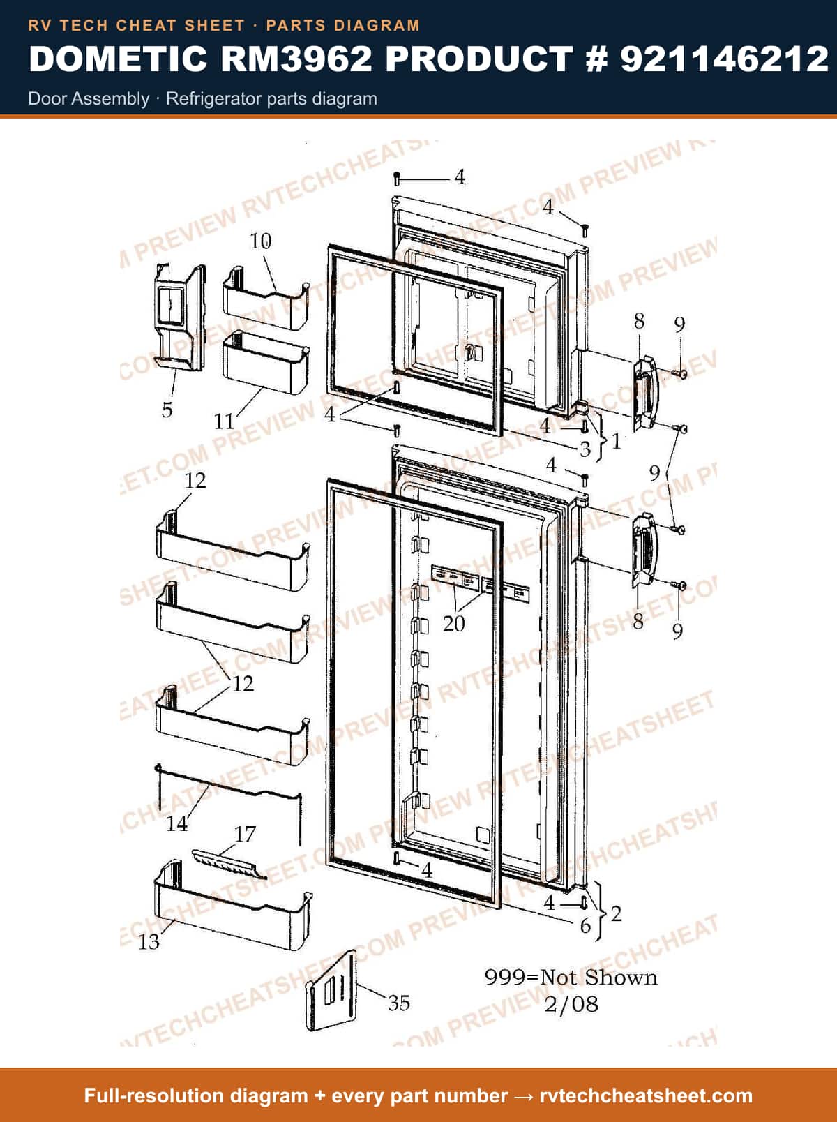 Dometic RM3962 Product # 921146212 door assembly — parts list sheet 2 of 2