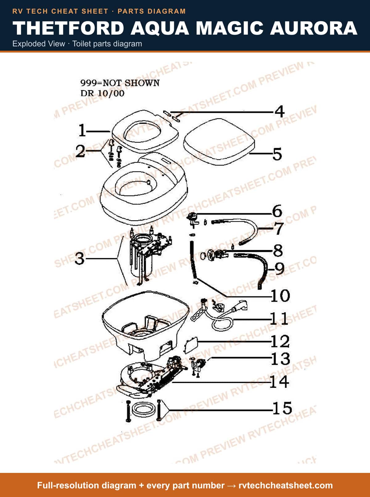 Thetford Aqua Magic Aurora exploded view — exploded parts diagram 2 of 3