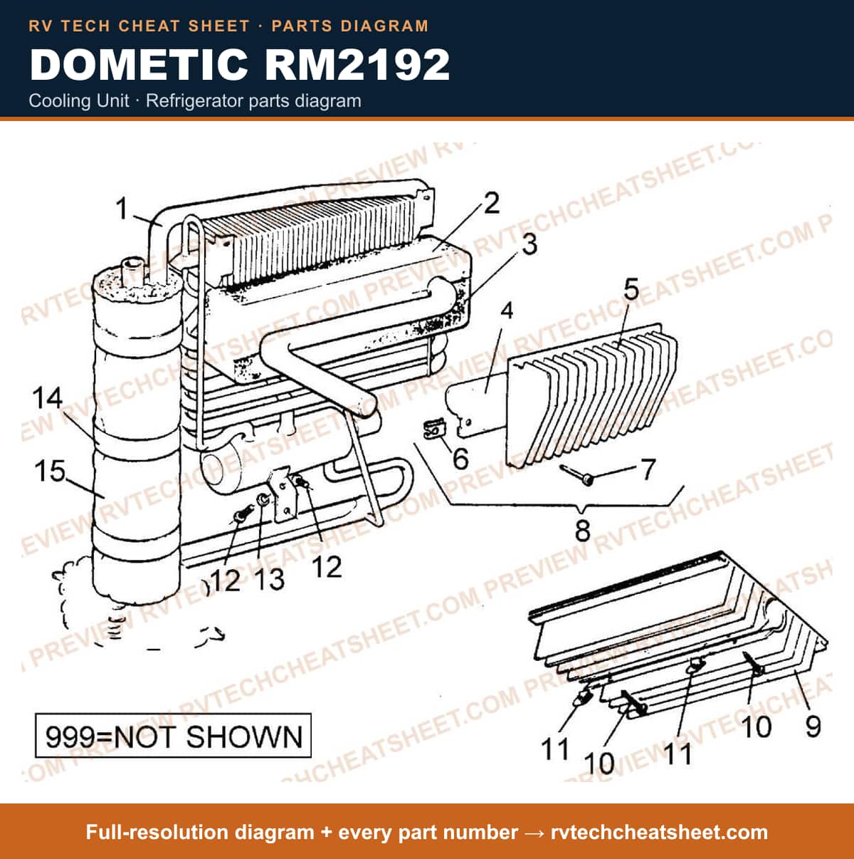 Dometic RM2192 cooling unit — parts list sheet