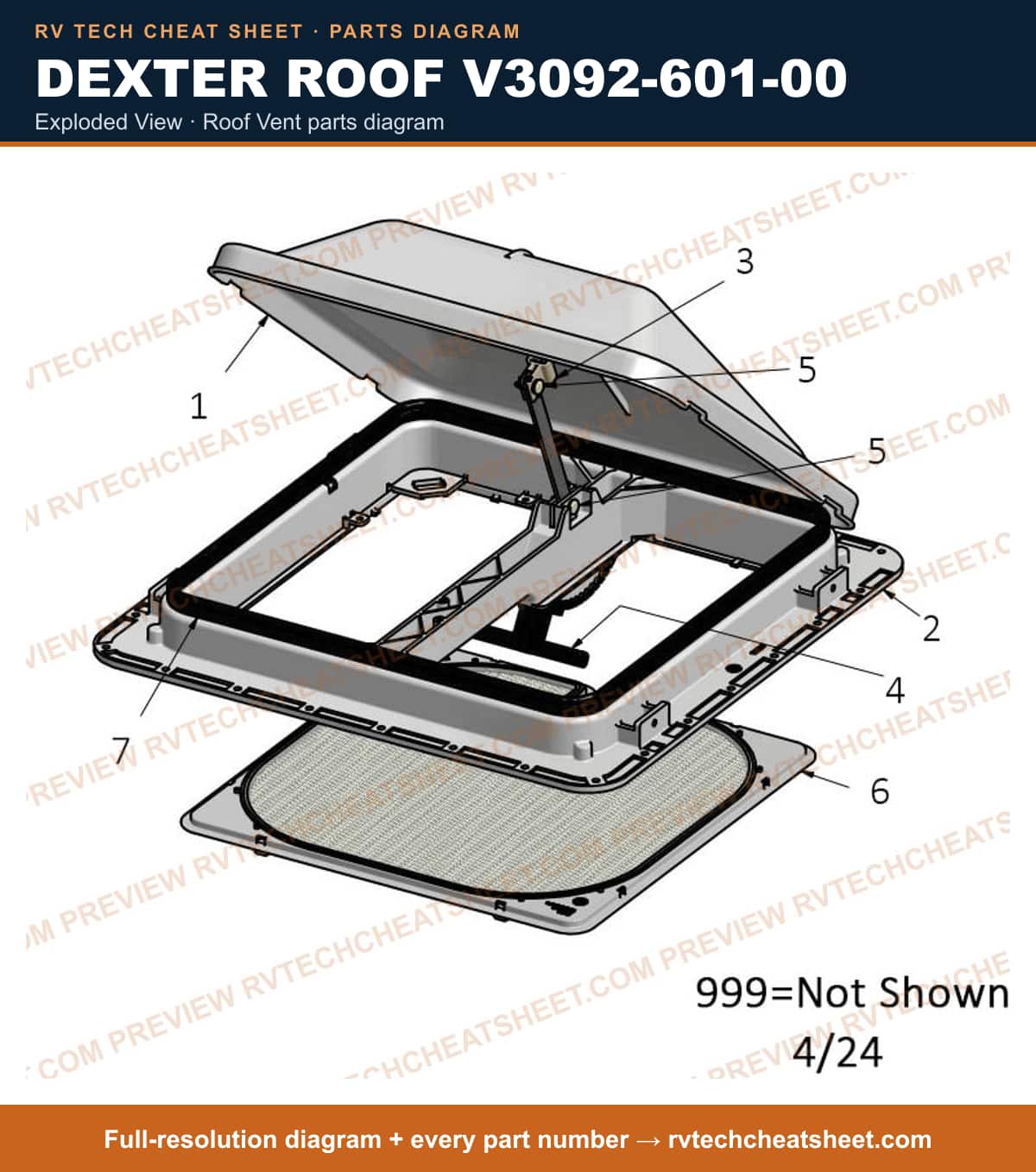 Dexter Roof V3092-601-00 exploded view — parts list sheet 3 of 3