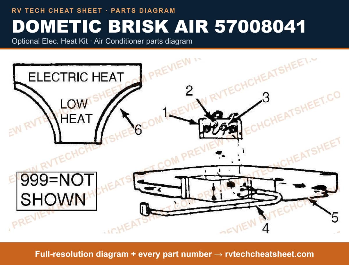 Dometic Brisk Air 57008041 optional elec. heat kit — parts list sheet