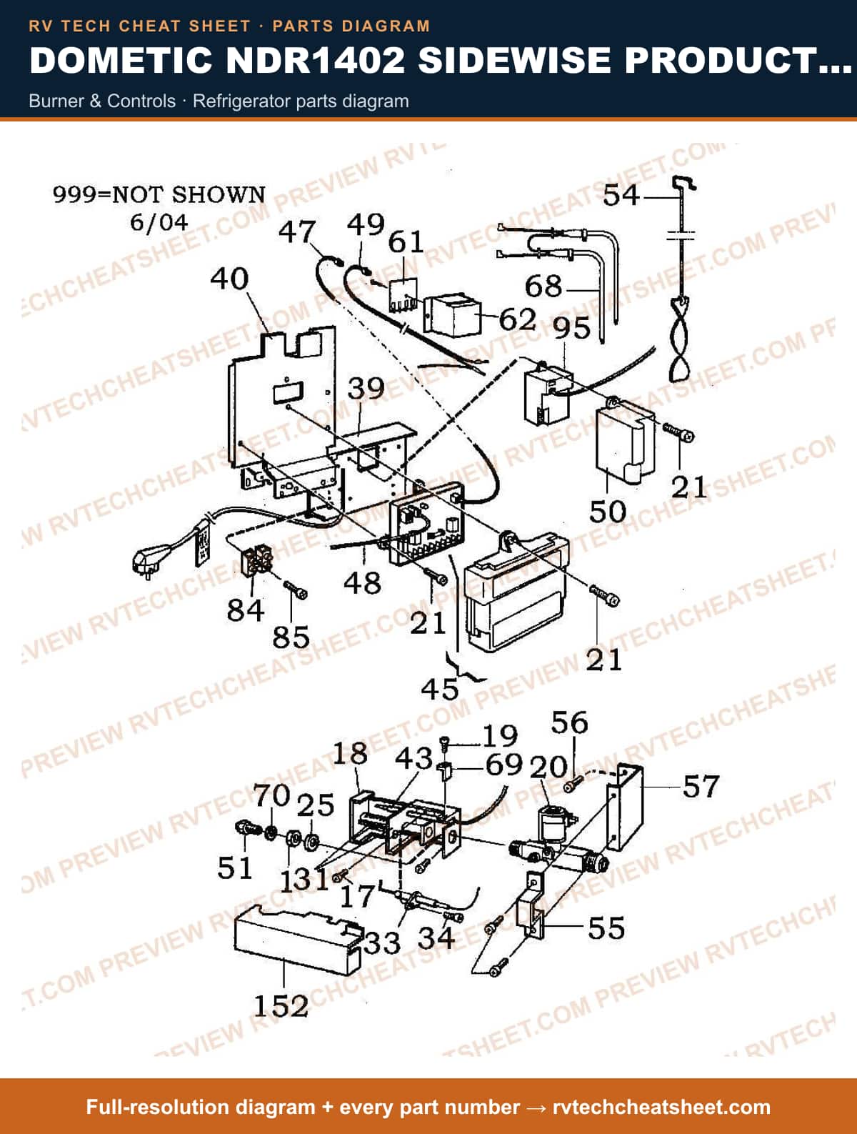 Dometic NDR1402 Sidewise Product # 921148207 Stnls burner & controls — parts list sheet