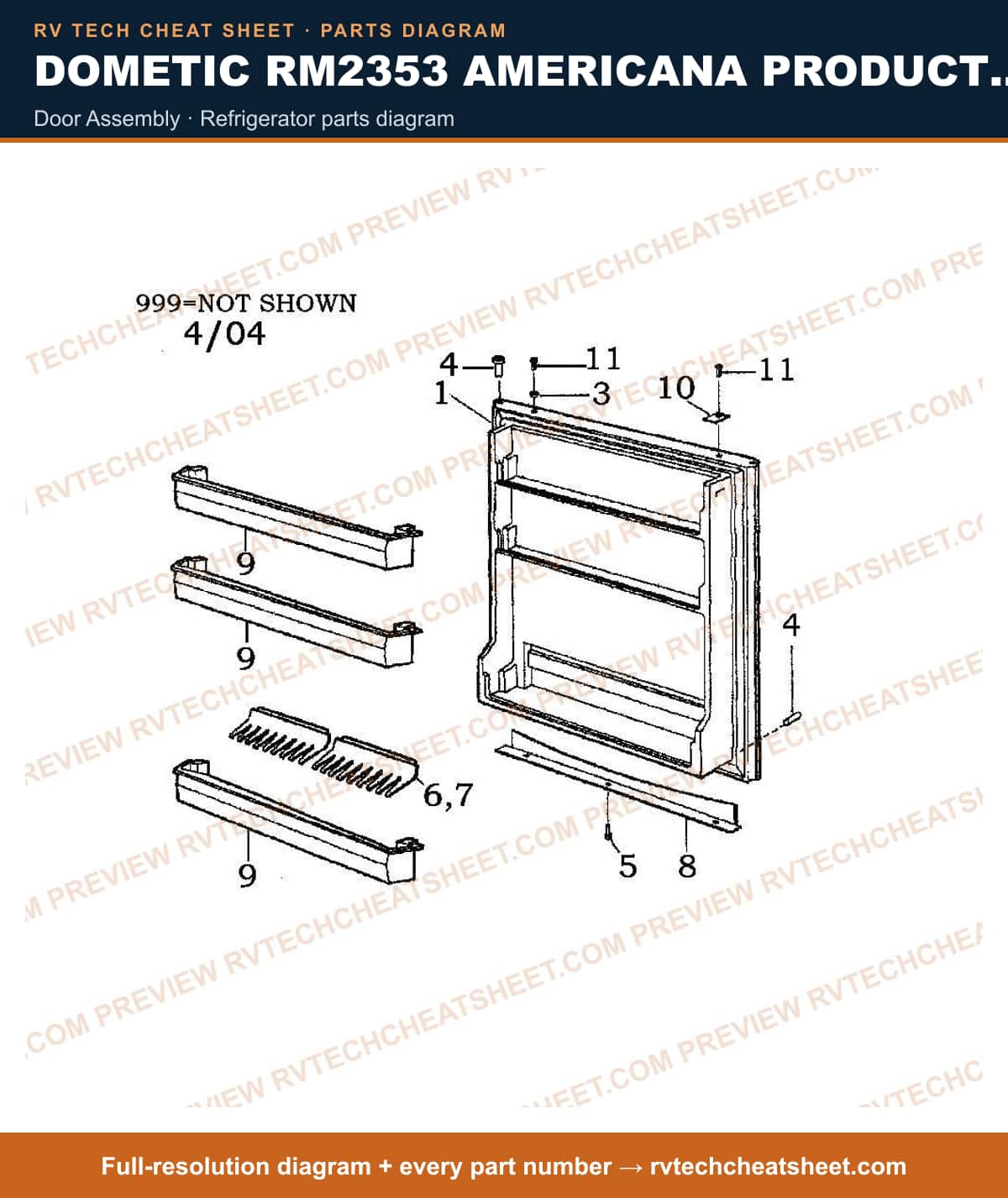 Dometic RM2353 Americana Product # 921145014 Beige door assembly — parts list sheet