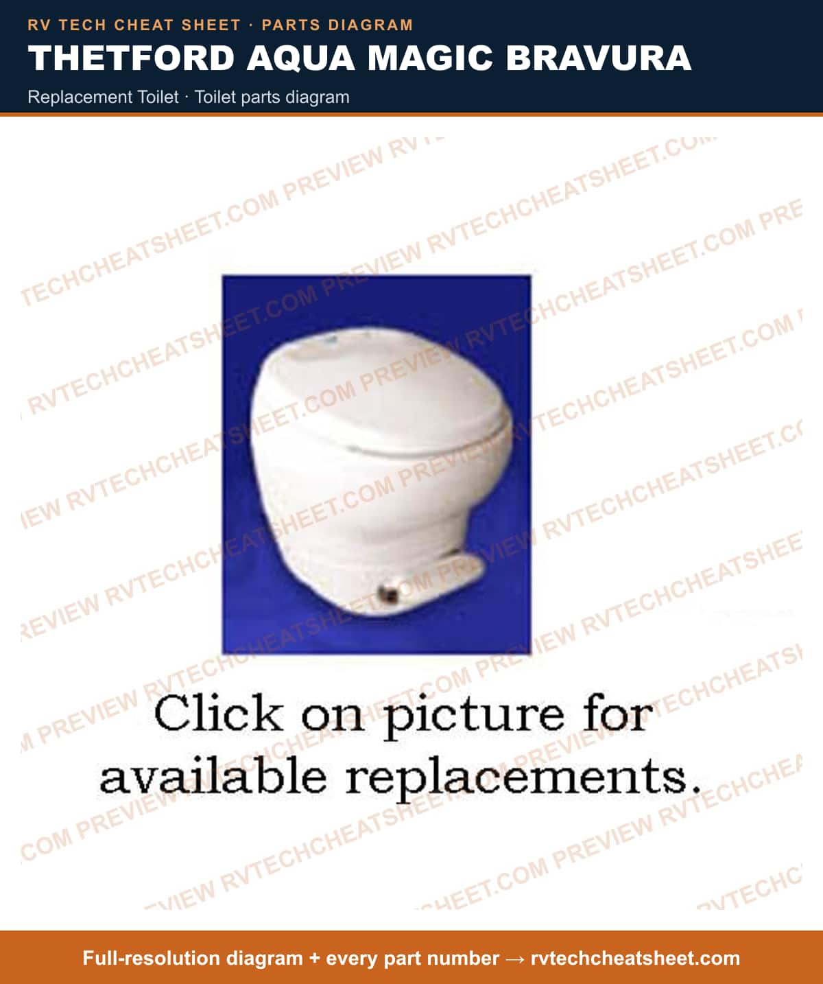 Thetford Aqua Magic Bravura replacement toilet — exploded parts diagram 2 of 3