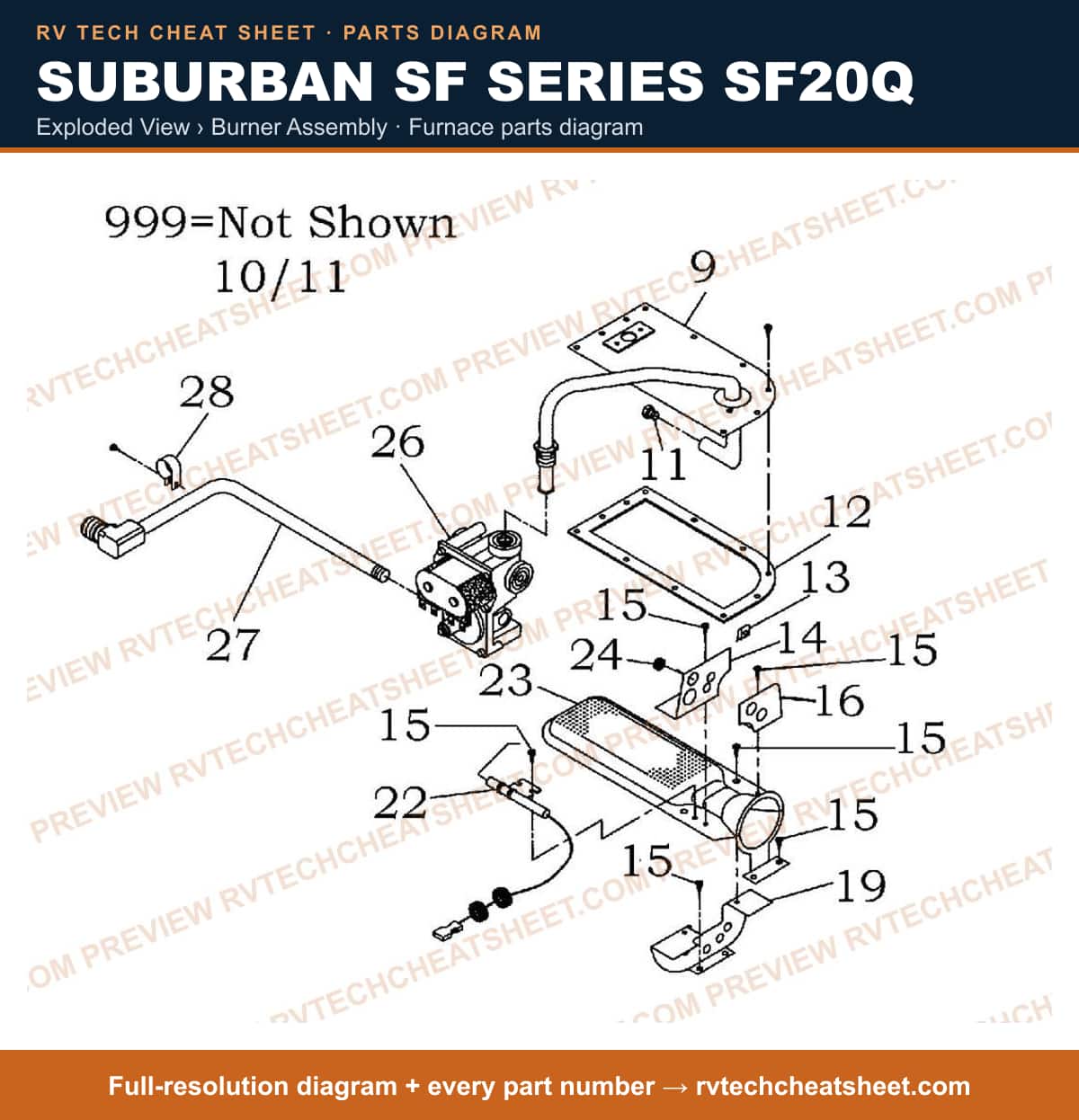 Suburban Sf Series SF20Q exploded view › burner assembly — exploded parts diagram 2 of 2