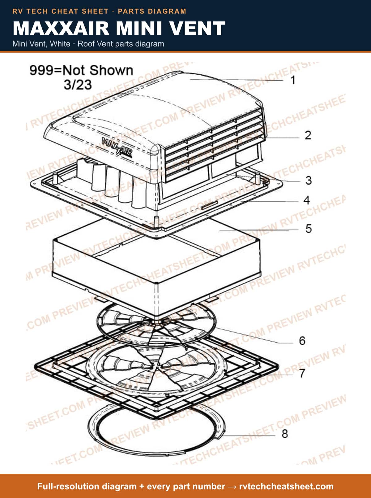 MaxxAir Mini Vent mini vent, white — exploded parts diagram 2 of 2
