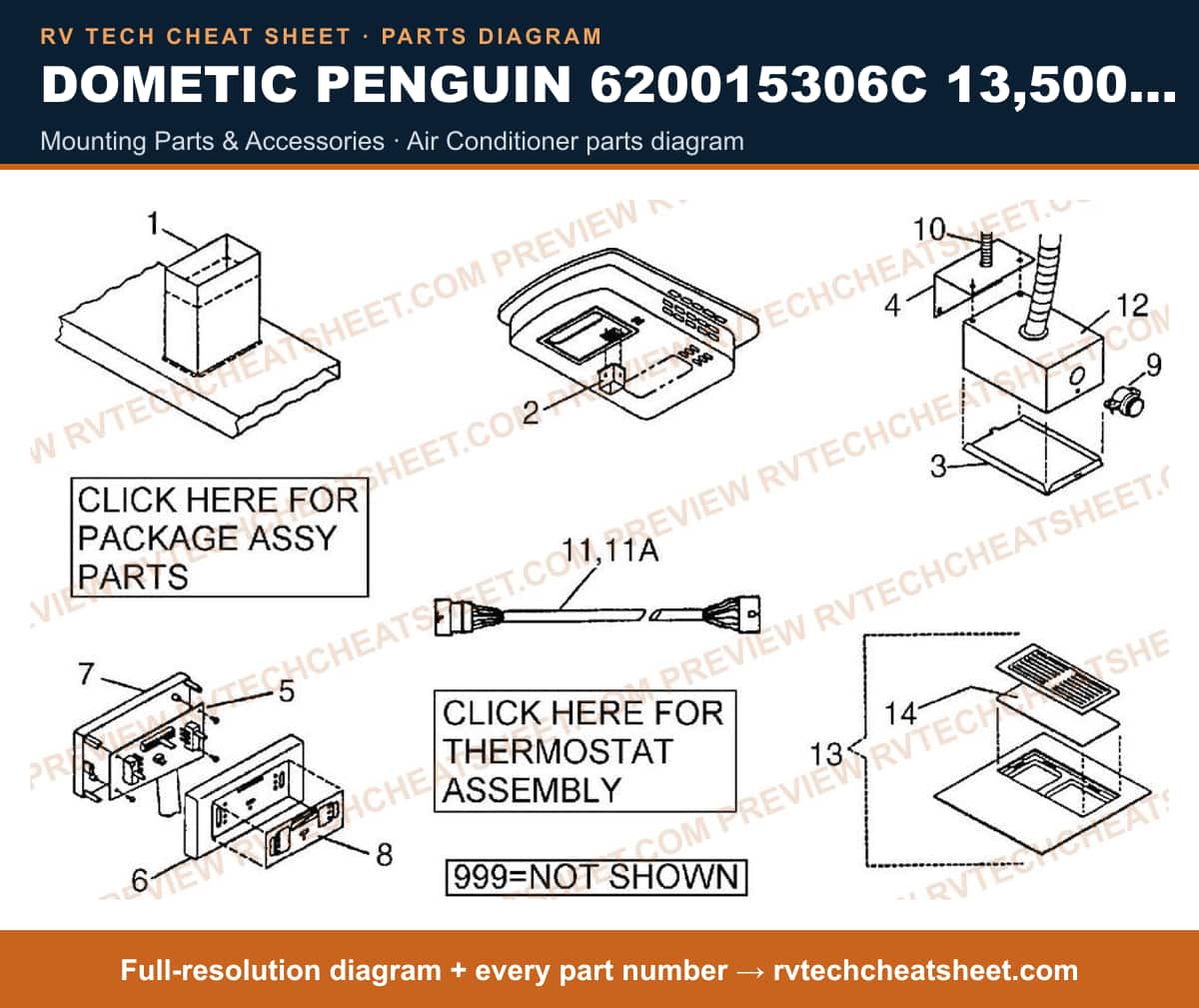 Dometic Penguin 620015306C 13,500 BTU mounting parts & accessories — parts list sheet