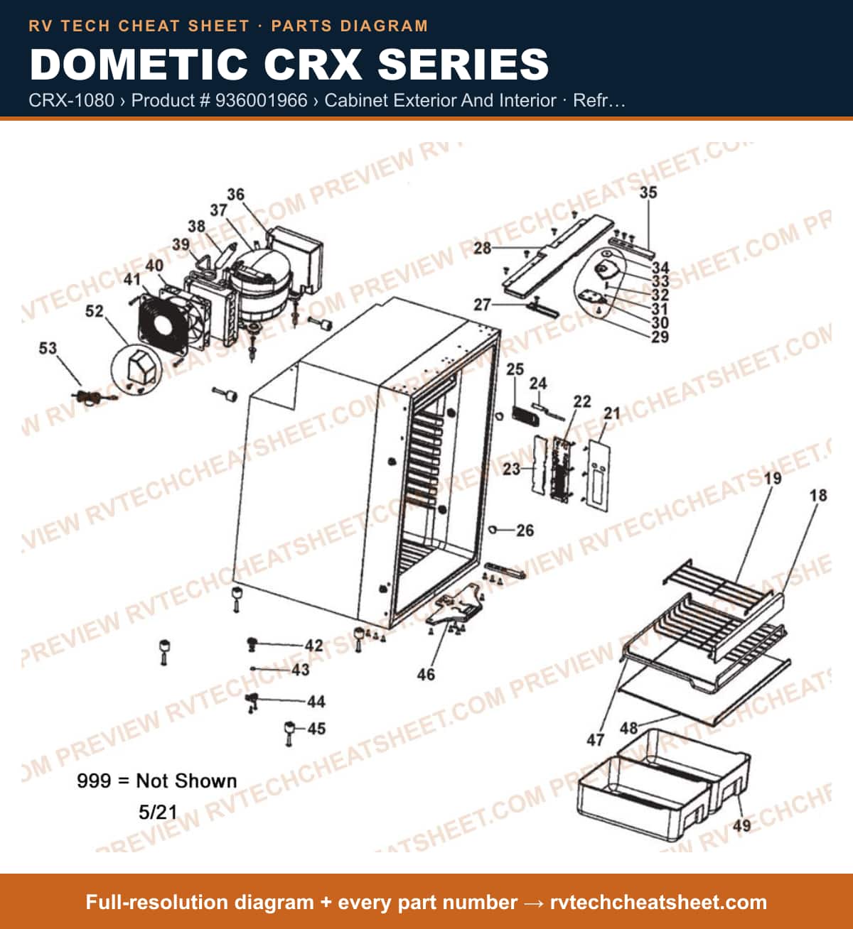 Dometic Crx Series crx-1080 › product # 936001966 › cabinet exterior and interior — parts list sheet