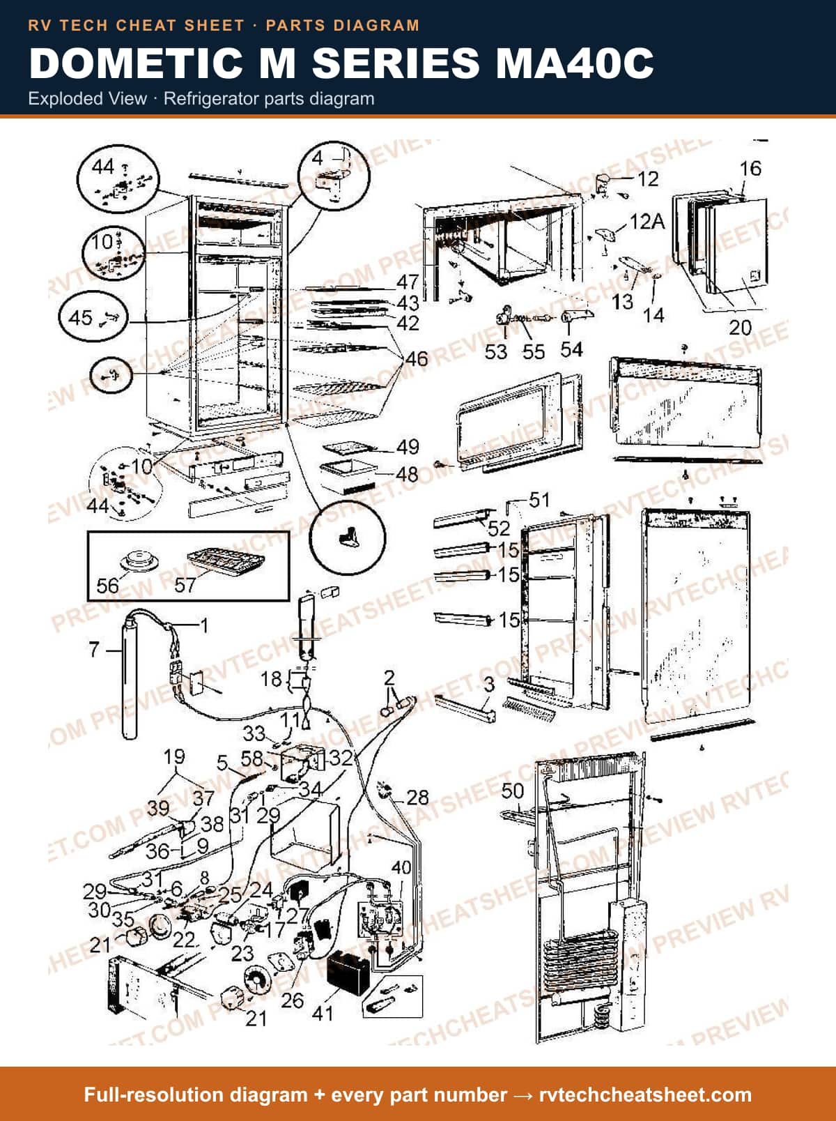Dometic M Series MA40C exploded view — parts list sheet
