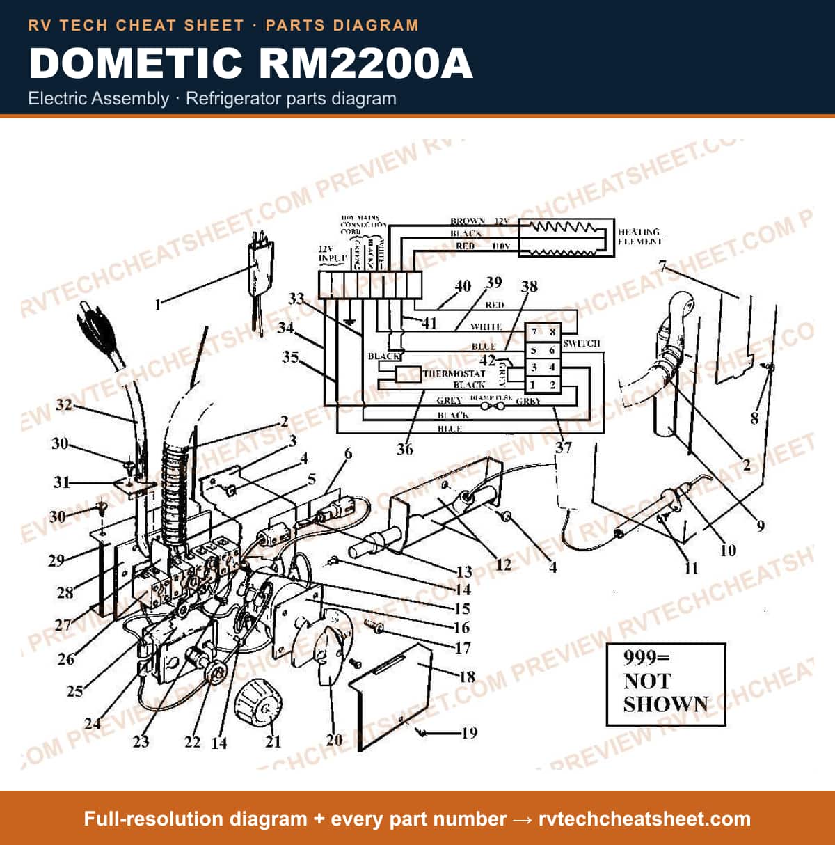 Dometic RM2200A electric assembly — parts list sheet