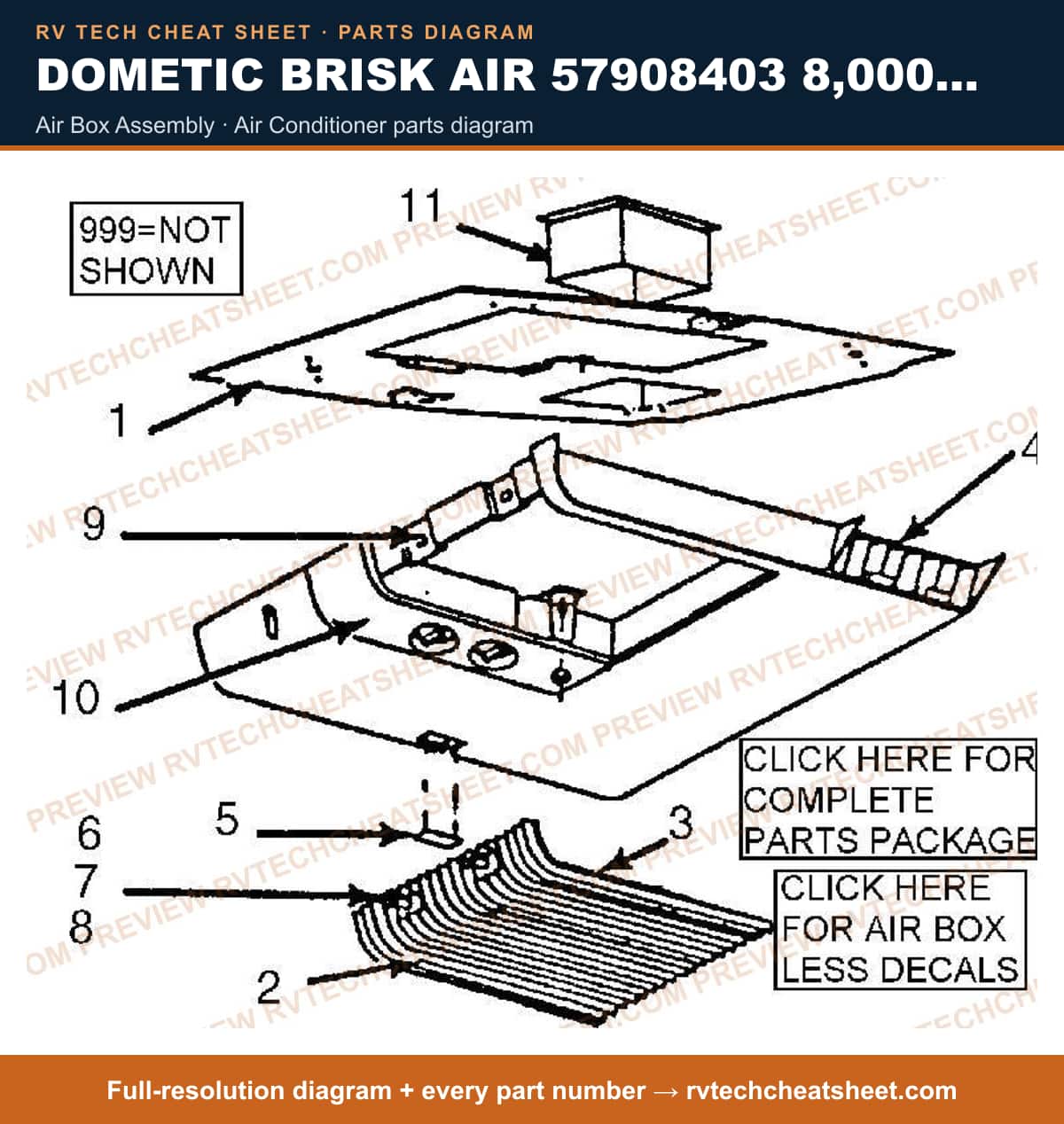 Dometic Brisk Air 57908403 8,000 BTU air box assembly — exploded parts diagram