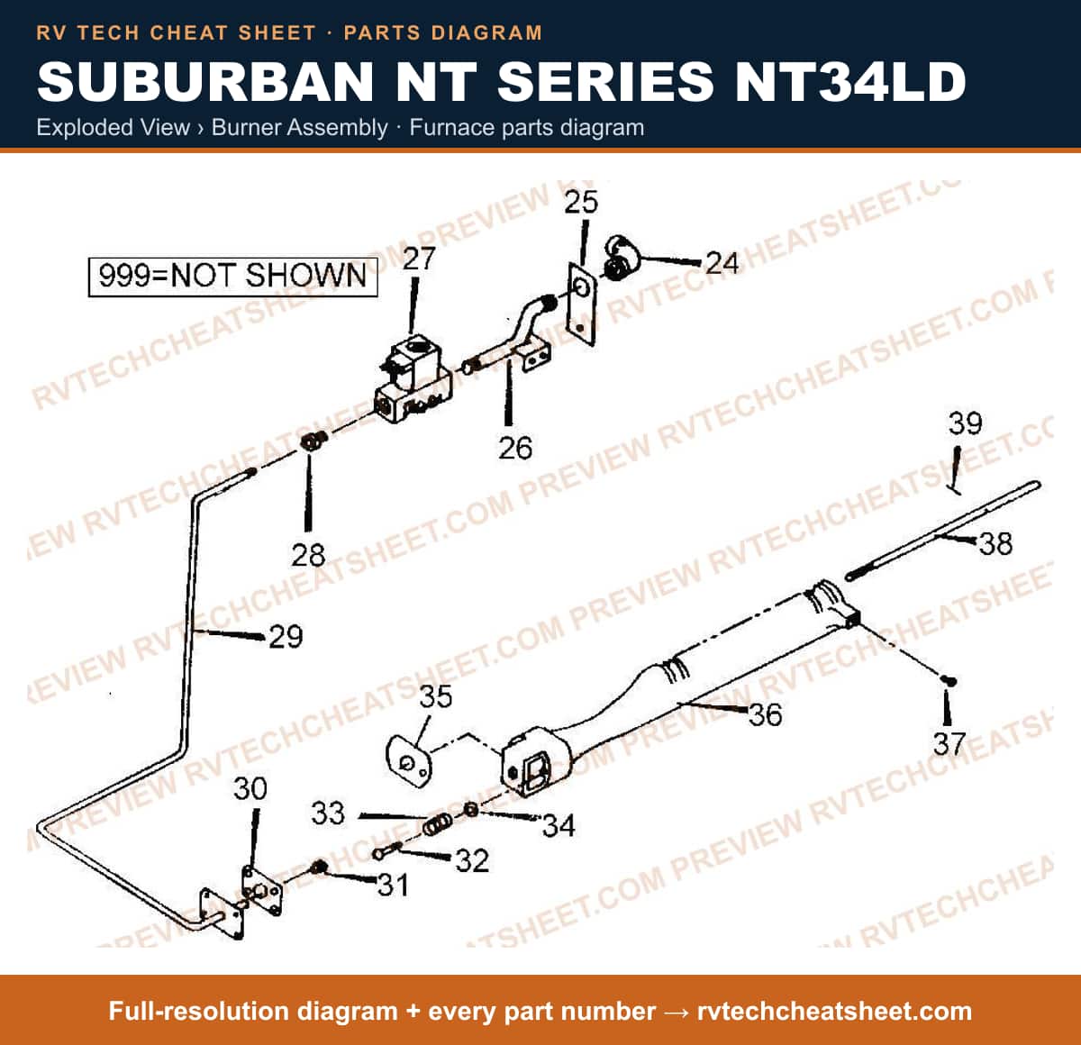Suburban Nt Series NT34LD exploded view › burner assembly — exploded parts diagram 2 of 2