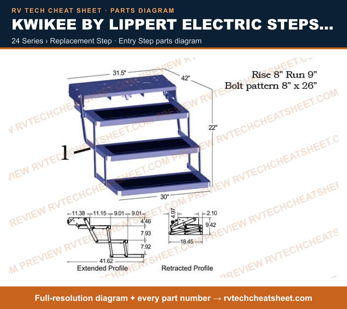 Kwikee by Lippert Electric Steps Triple Step 24 series › replacement step — exploded parts diagram 3 of 3