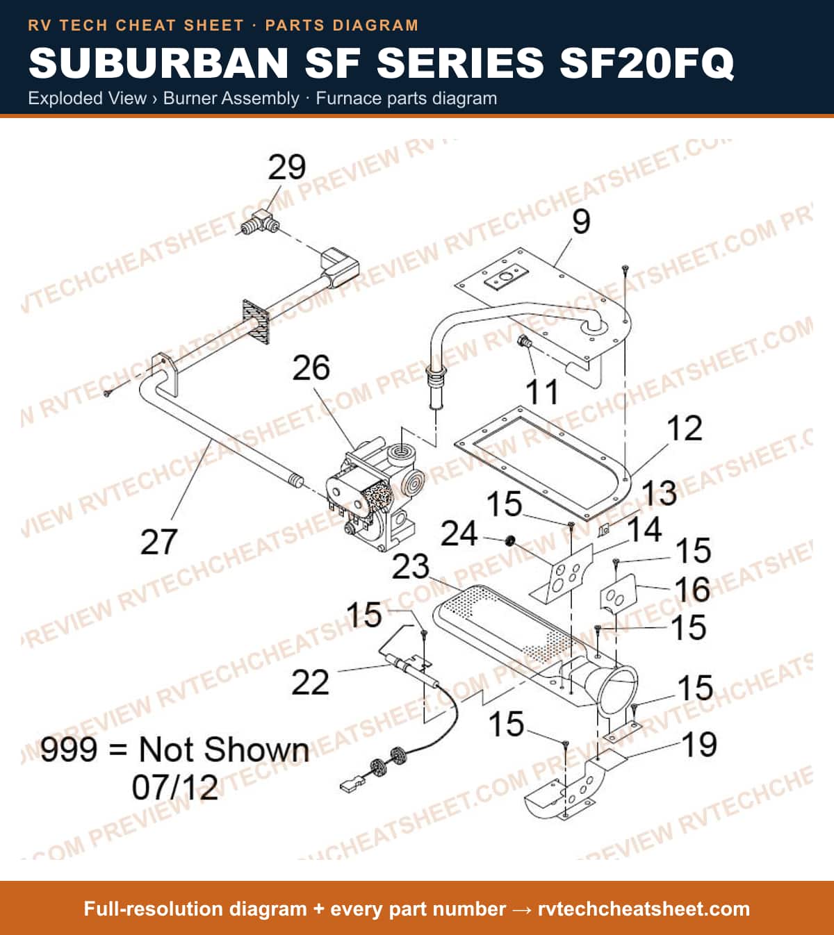 Suburban Sf Series SF20FQ exploded view › burner assembly — exploded parts diagram 2 of 2