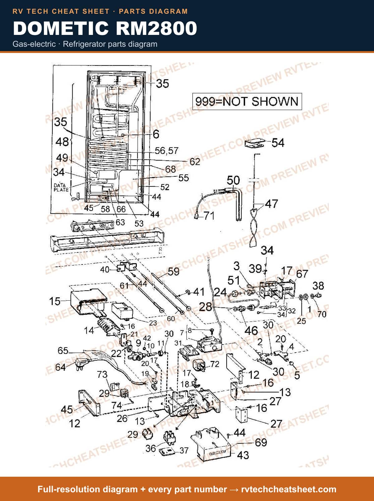 Dometic RM2800 gas-electric — parts list sheet