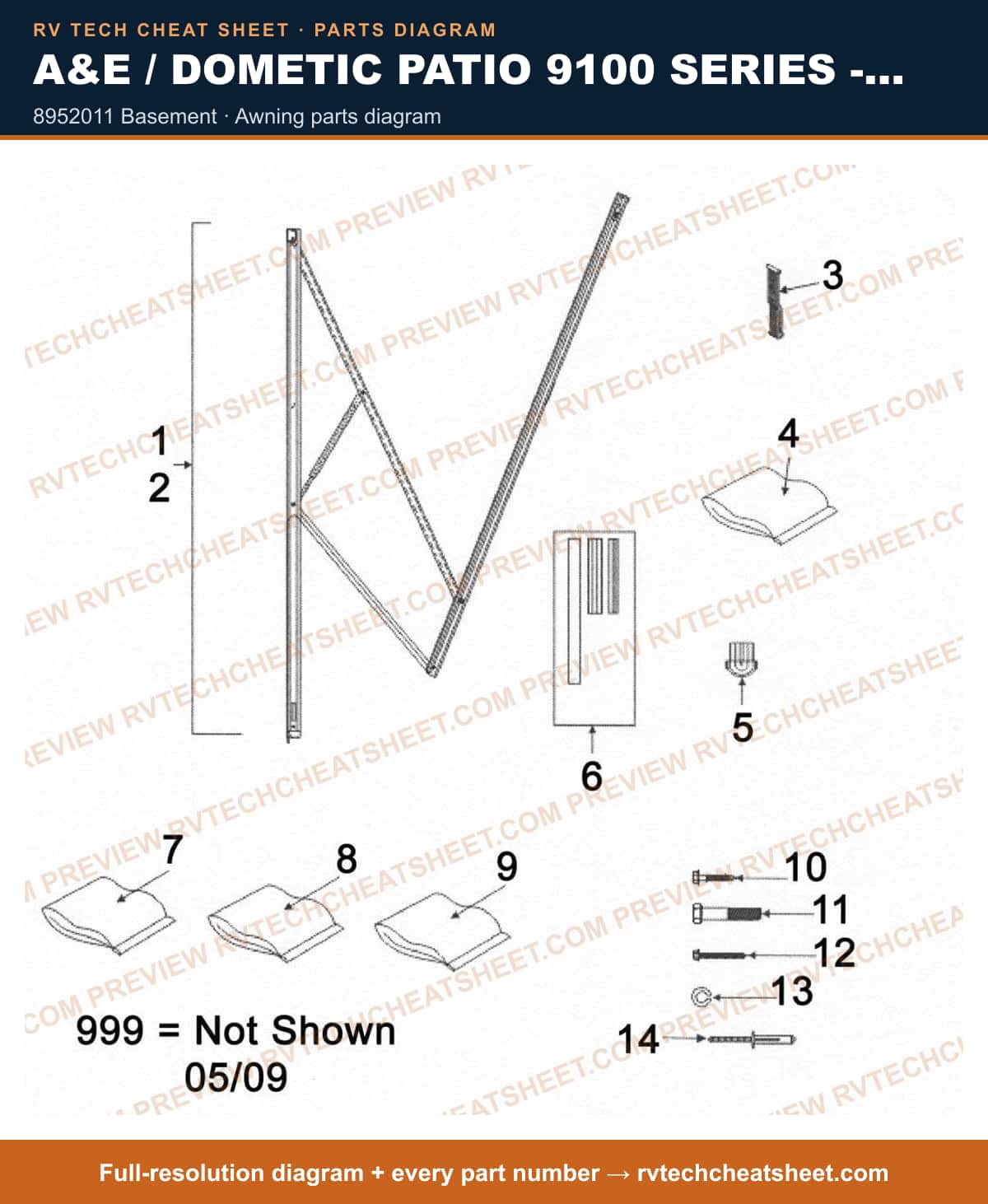 A&E / Dometic Patio 9100 Series - Power 8952011 basement — exploded parts diagram