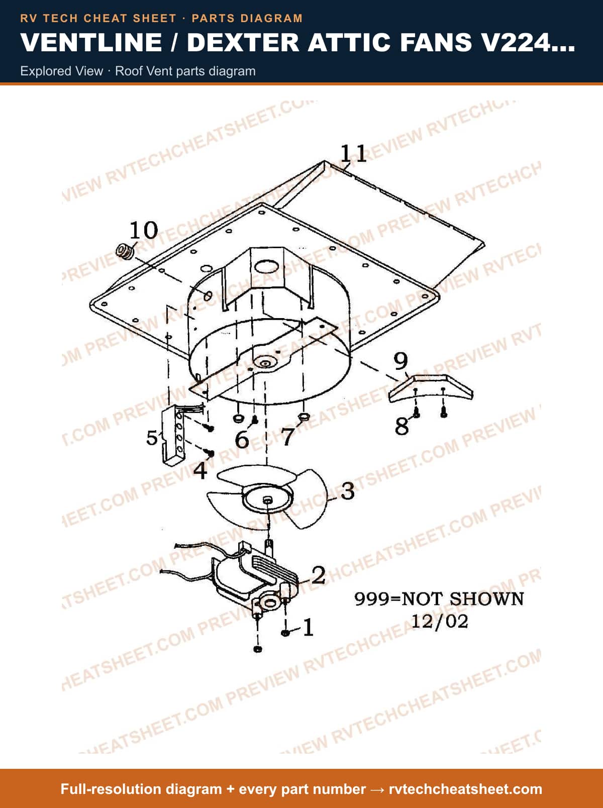 Ventline / Dexter Attic Fans V2246 Series explored view — parts list sheet 2 of 3