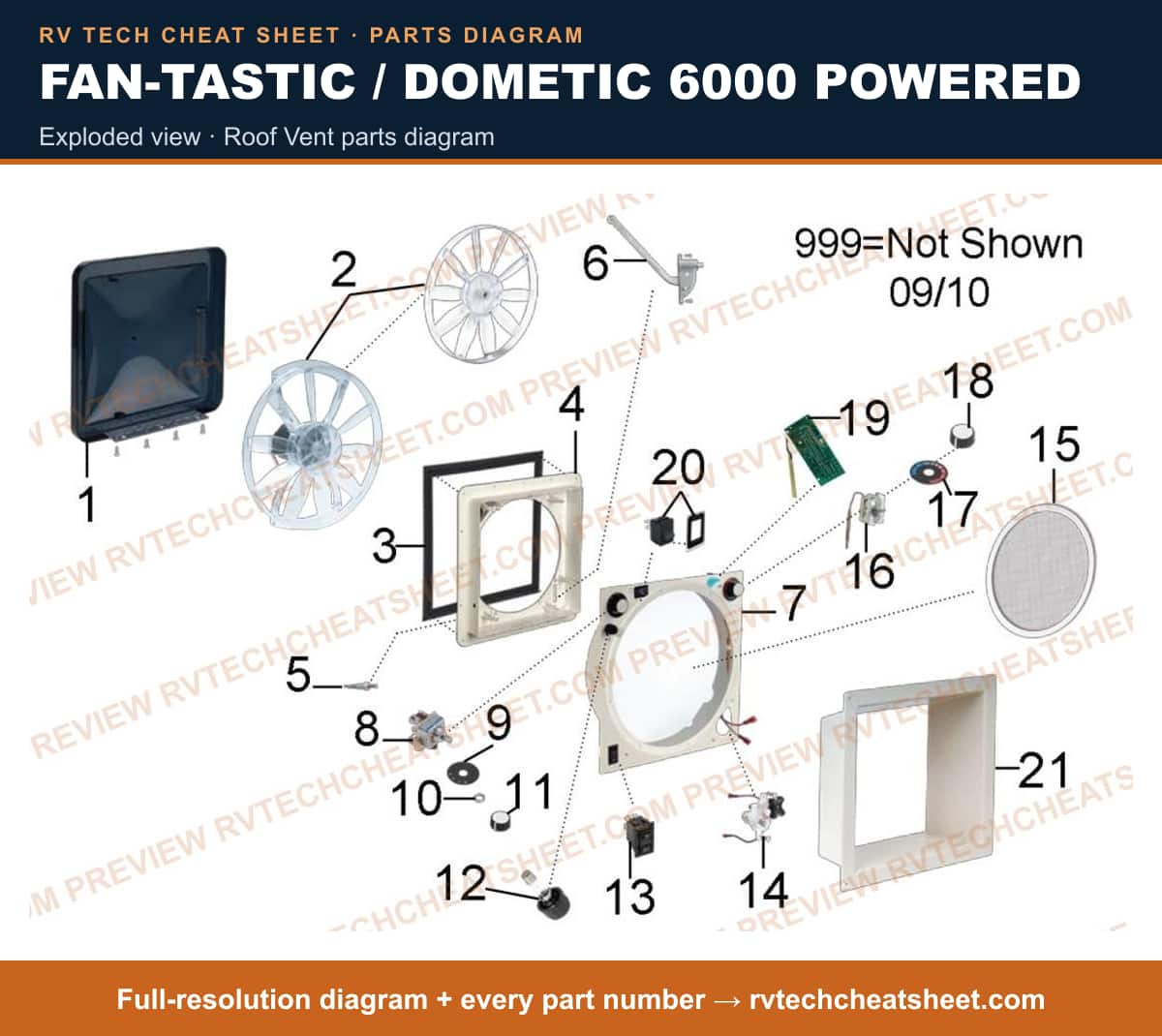 Fan-Tastic / Dometic 6000 Powered exploded view — exploded parts diagram 2 of 2