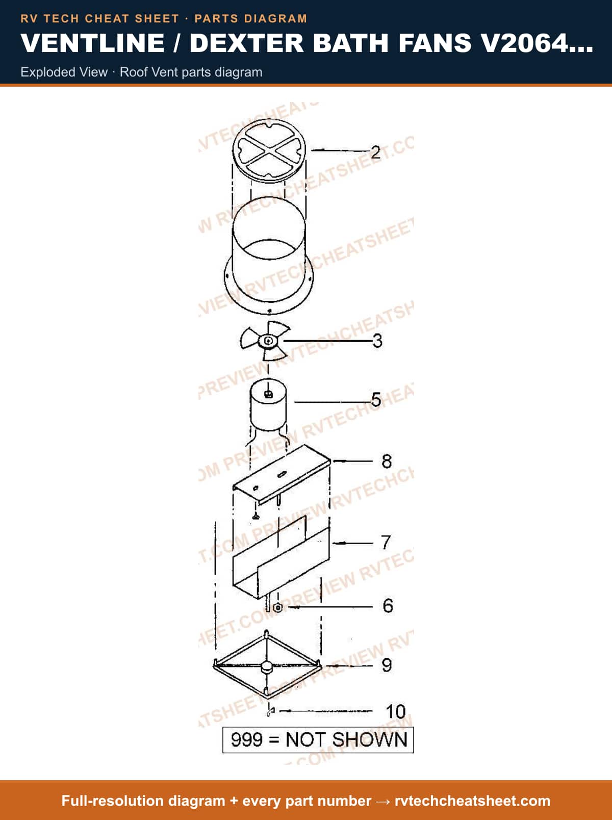 Ventline / Dexter Bath Fans V2064 Series exploded view — parts list sheet 3 of 3