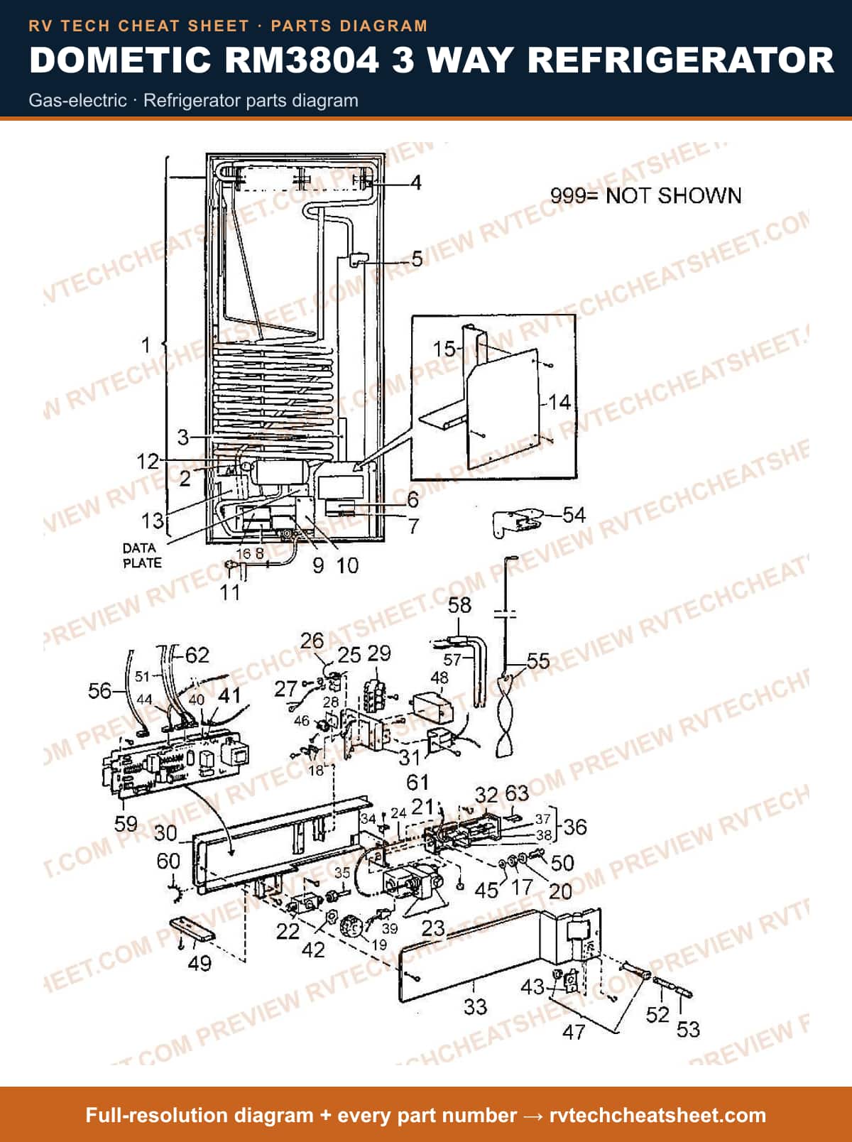 Dometic RM3804 3 Way Refrigerator gas-electric — parts list sheet