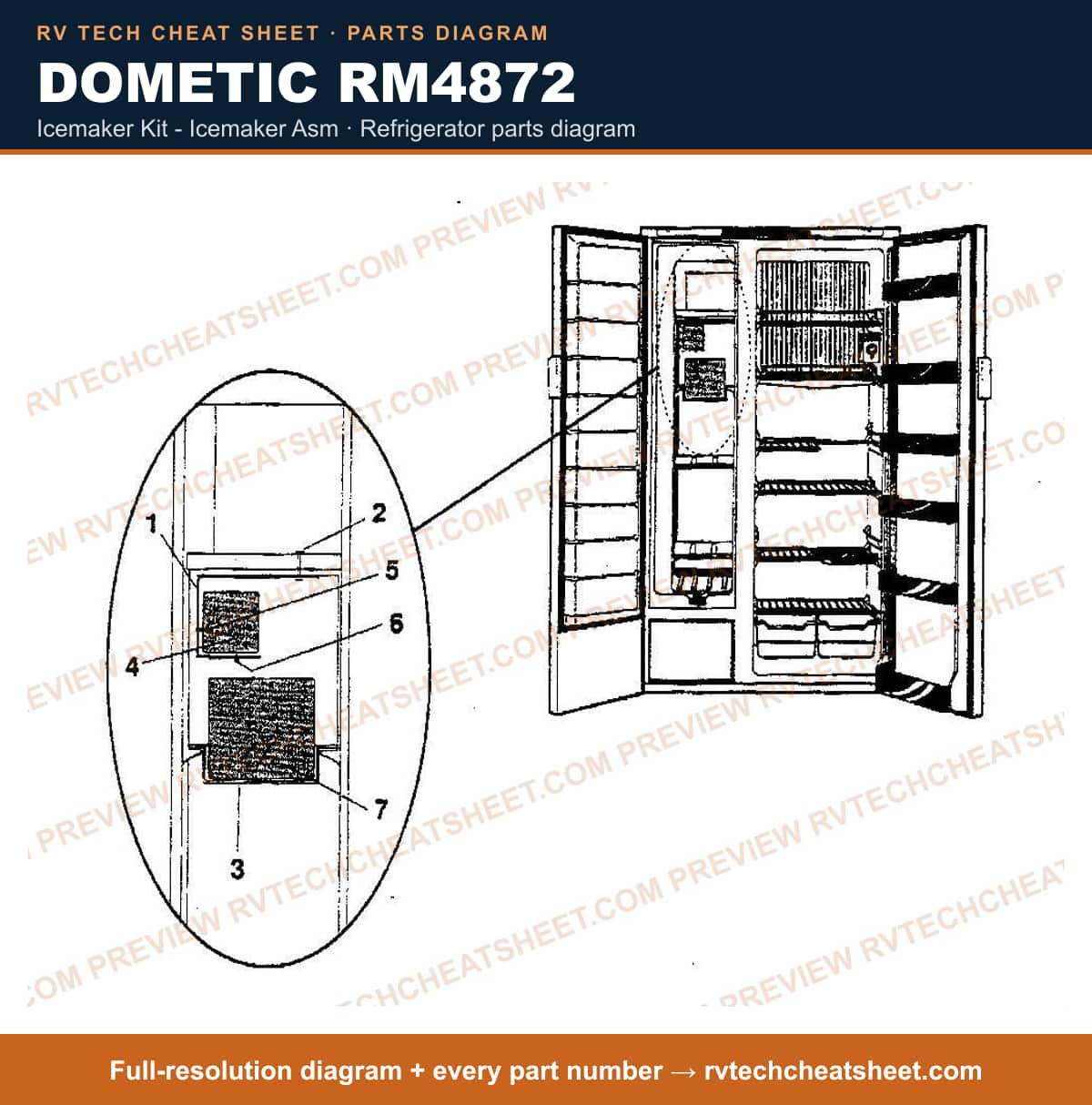 Dometic RM4872 icemaker kit - icemaker asm — parts list sheet