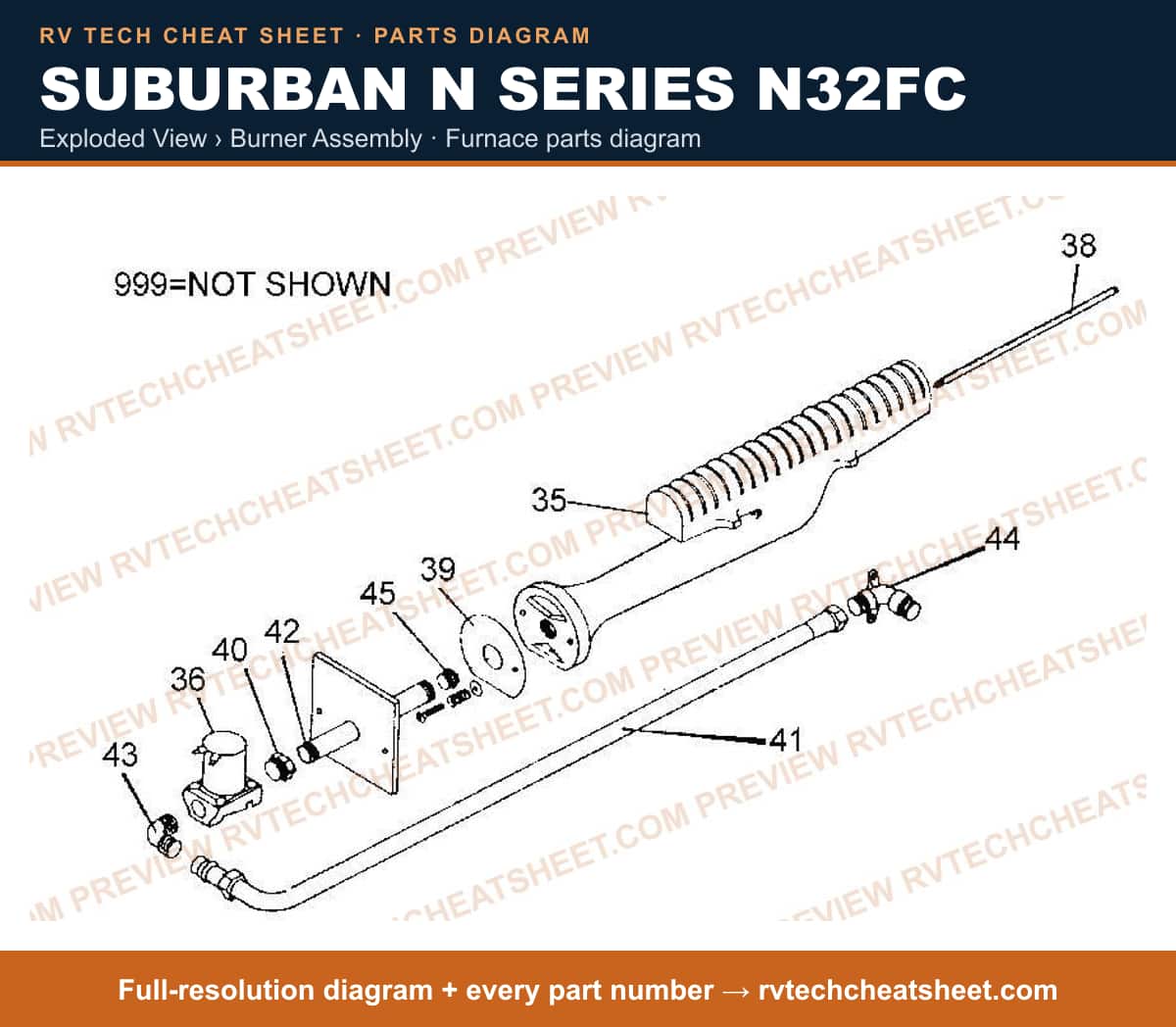 Suburban N Series N32FC exploded view › burner assembly — exploded parts diagram