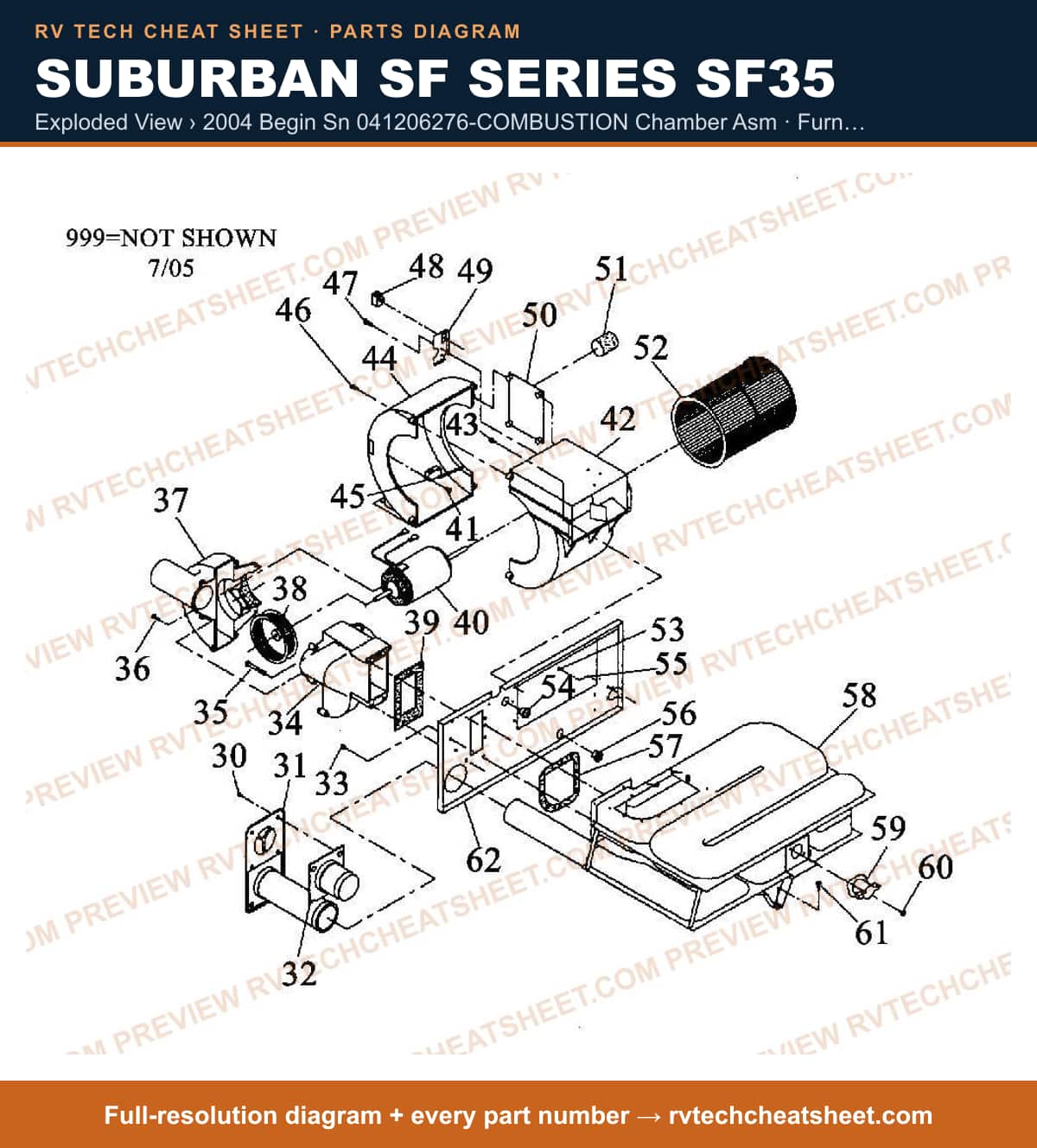 Suburban Sf Series SF35 exploded view › 2004 begin sn 041206276-combustion chamber asm — exploded parts diagram 2 of 2