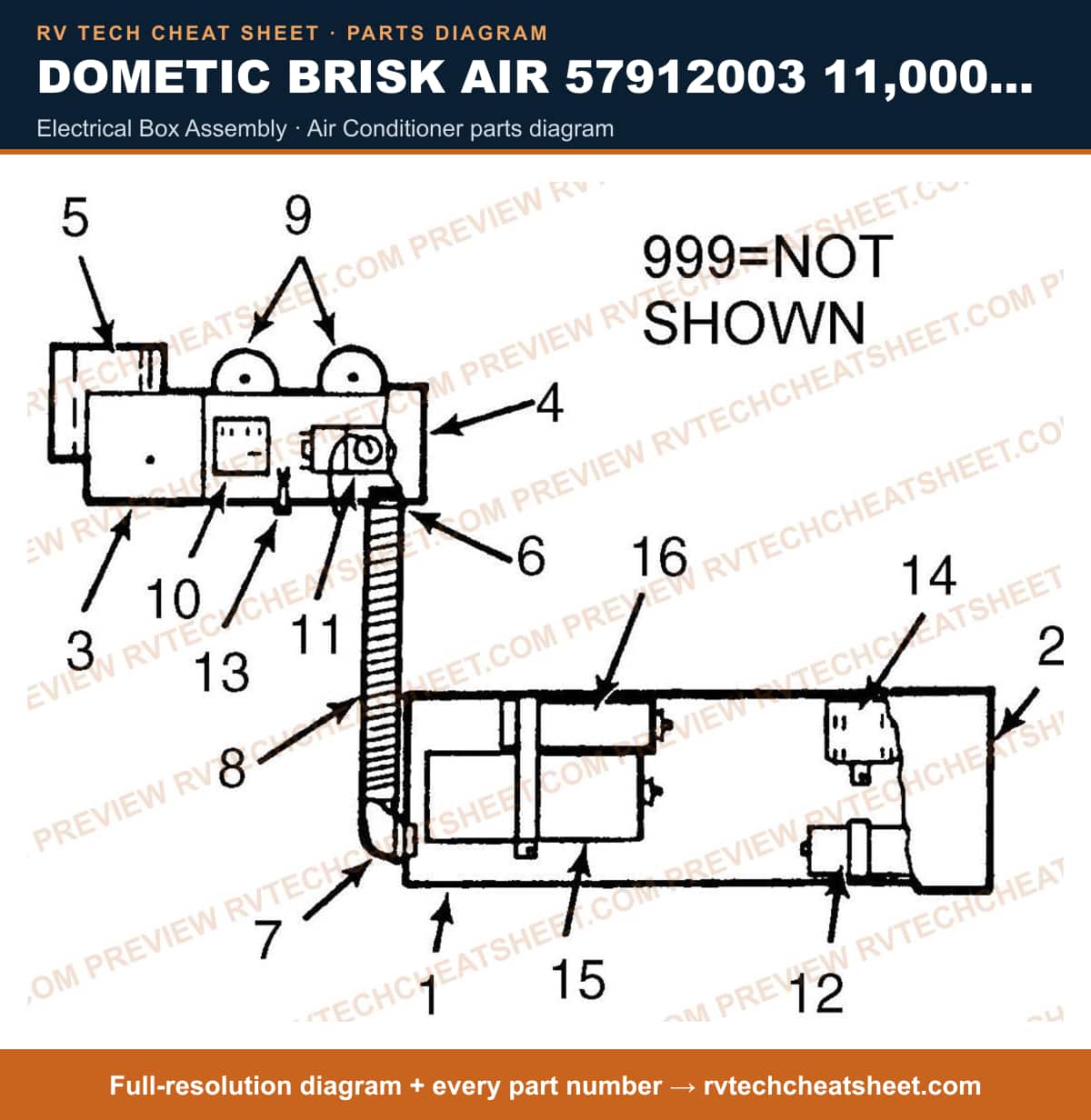 Dometic Brisk Air 57912003 11,000 BTU electrical box assembly — exploded parts diagram
