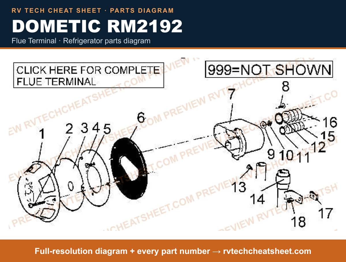 Dometic RM2192 flue terminal — parts list sheet