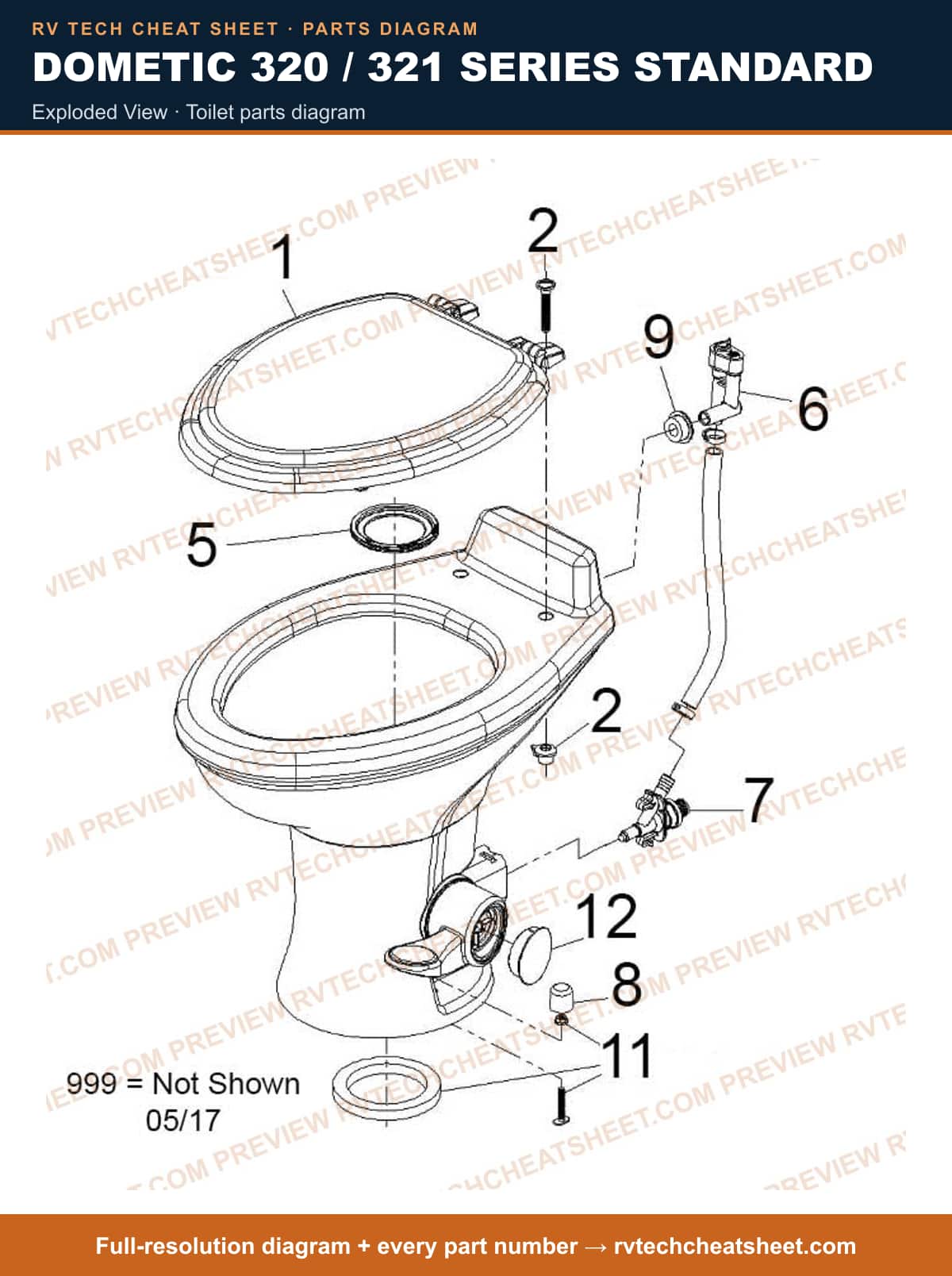 Dometic 320 / 321 Series Standard exploded view — exploded parts diagram 3 of 3