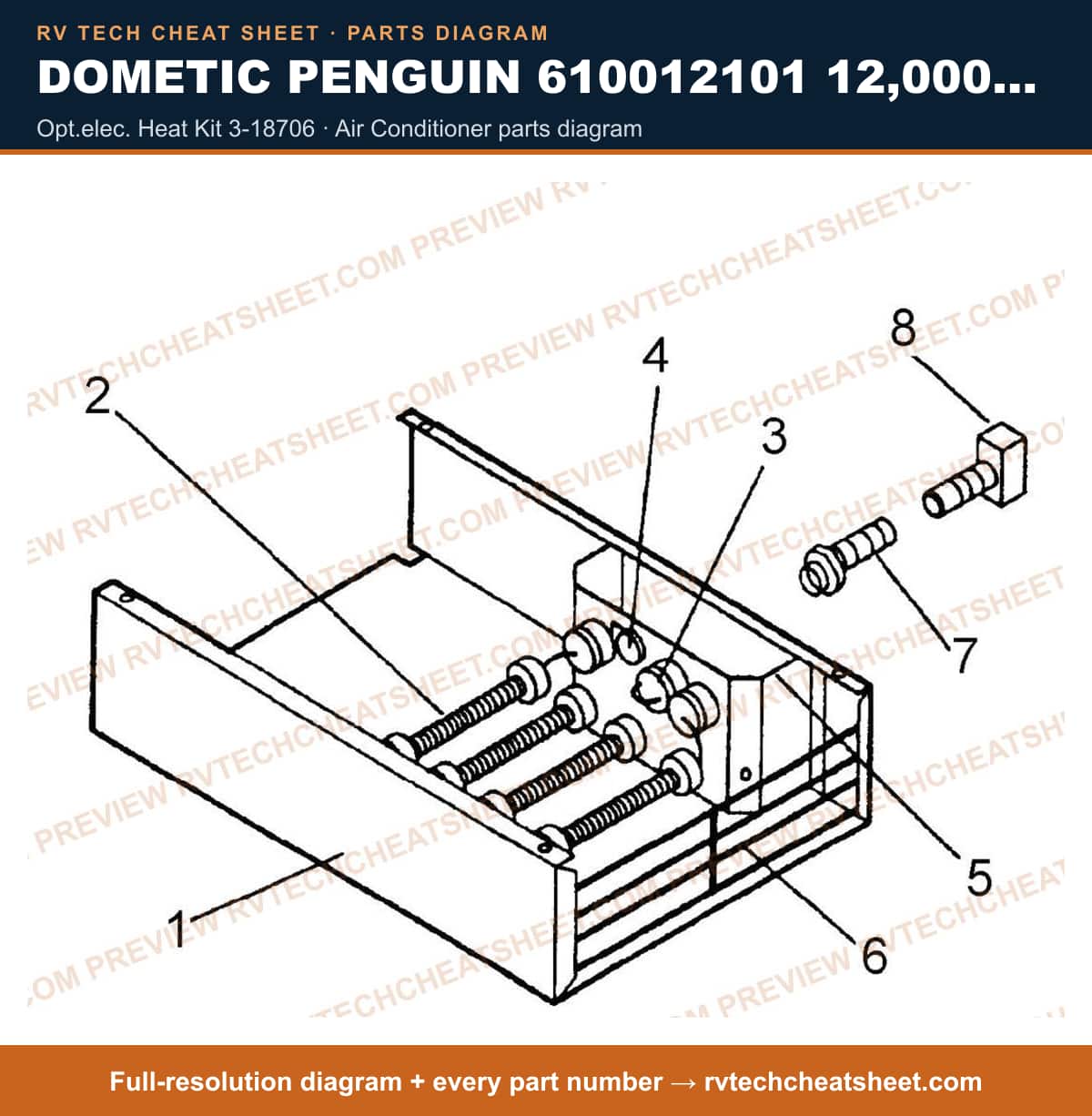 Dometic Penguin 610012101 12,000 BTU opt.elec. heat kit 3-18706 — parts list sheet