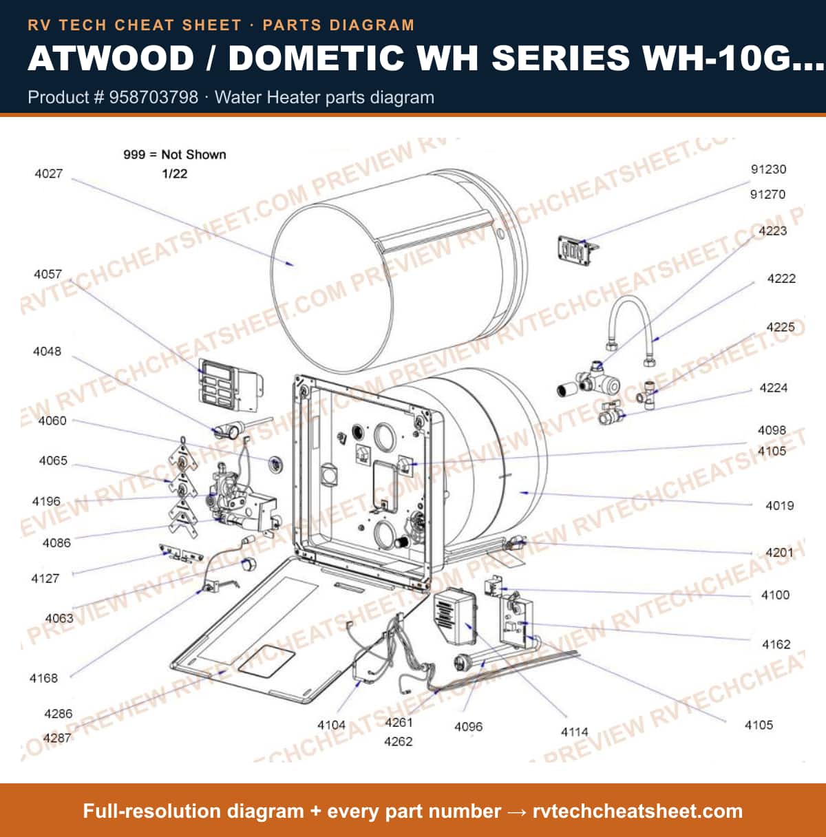 Atwood / Dometic Wh Series WH-10GEA product # 958703798 — exploded parts diagram