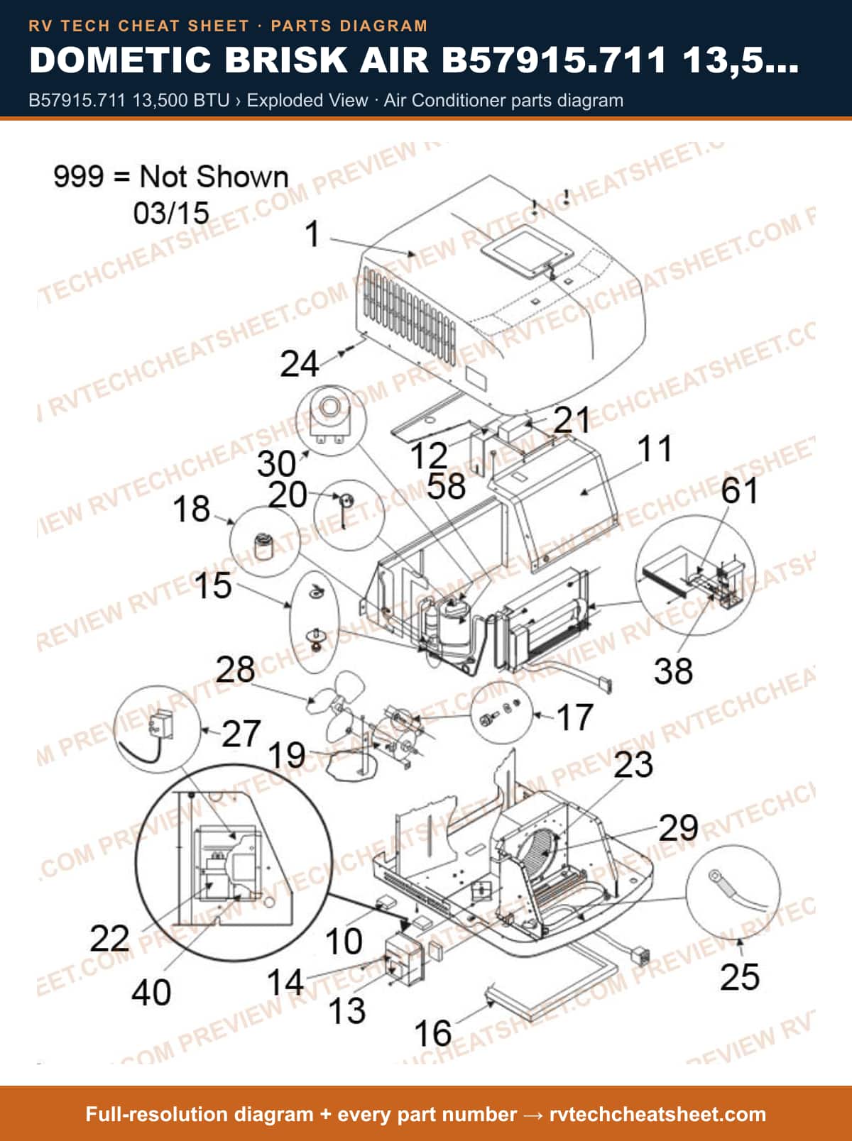 Dometic Brisk Air B57915.711 13,500 BTU b57915.711 13,500 btu › exploded view — parts list sheet