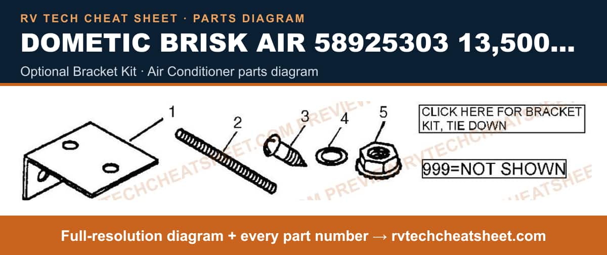 Dometic Brisk Air 58925303 13,500 BTU optional bracket kit — parts list sheet