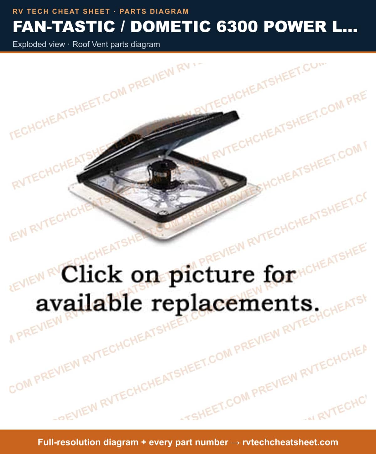 Fan-Tastic / Dometic 6300 Power Lift exploded view — exploded parts diagram 2 of 2