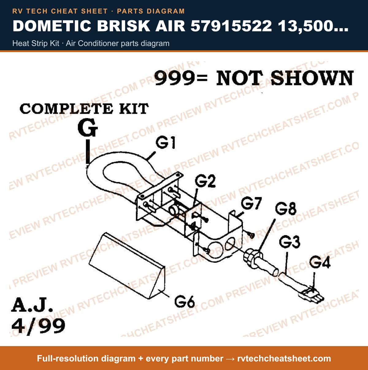 Dometic Brisk Air 57915522 13,500 BTU heat strip kit — exploded parts diagram