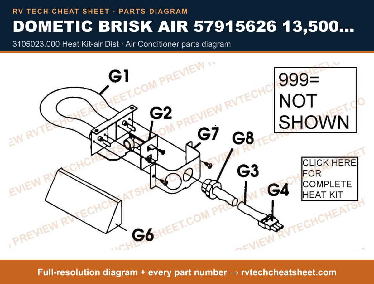 Dometic Brisk Air 57915626 13,500 BTU 3105023.000 heat kit-air dist — parts list sheet