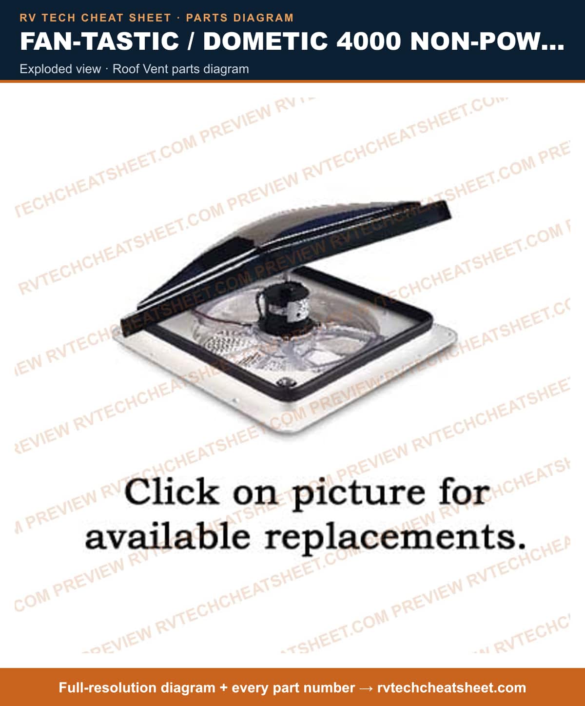 Fan-Tastic / Dometic 4000 Non-powered exploded view — exploded parts diagram