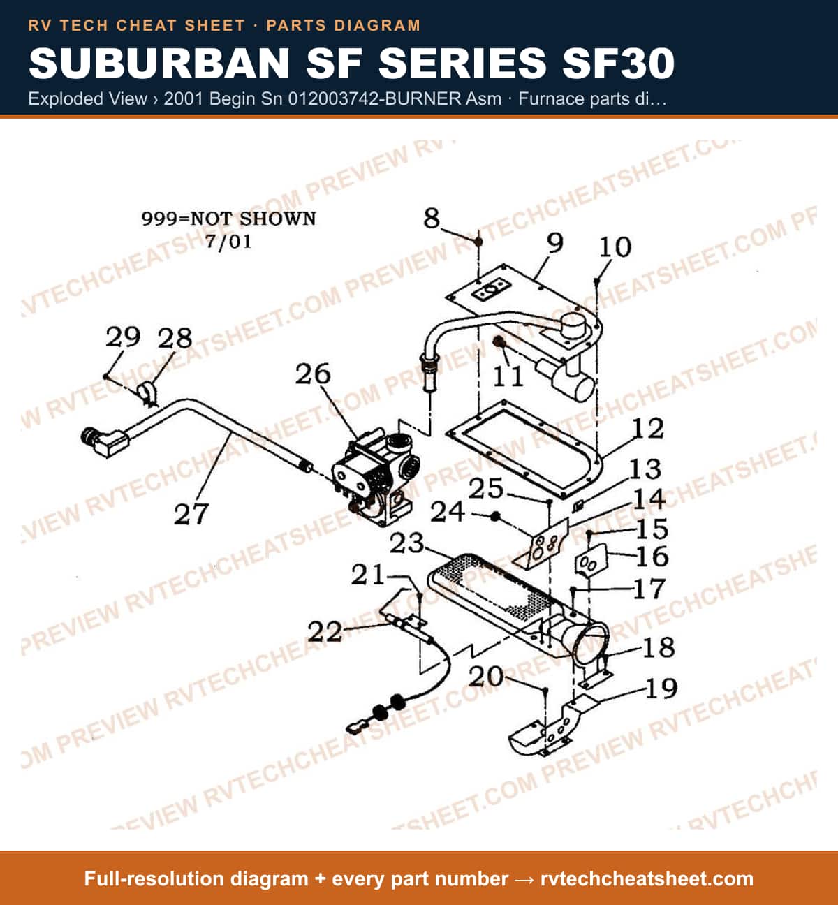 Suburban Sf Series SF30 exploded view › 2001 begin sn 012003742-burner asm — exploded parts diagram 2 of 2