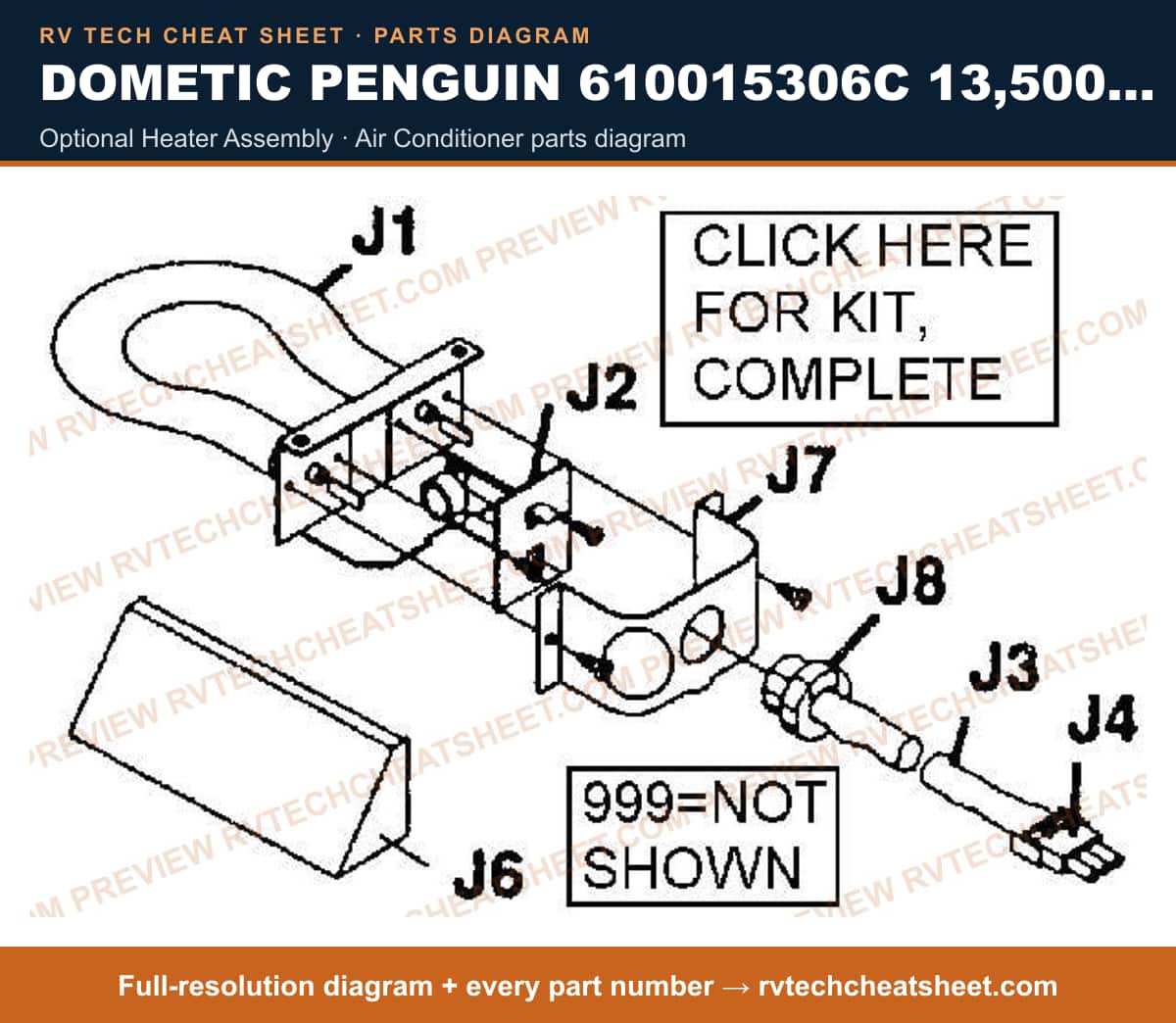 Dometic Penguin 610015306C 13,500 BTU optional heater assembly — parts list sheet