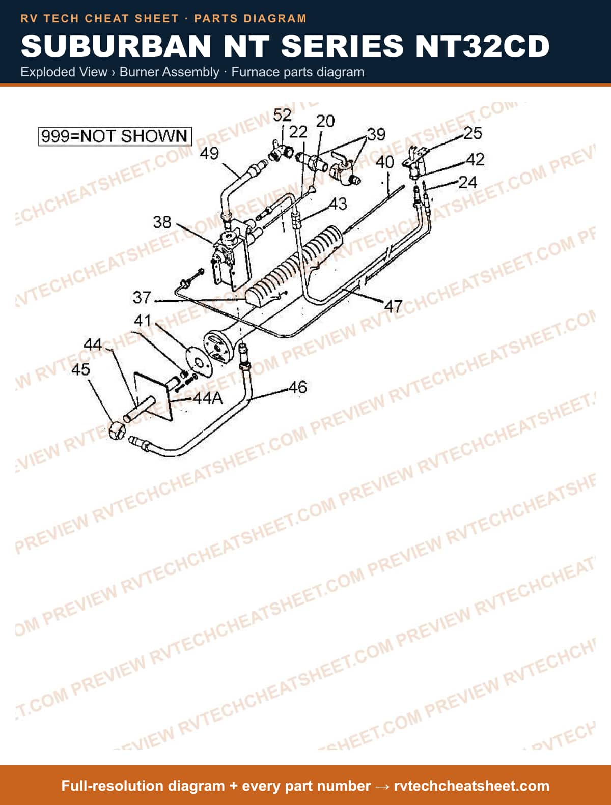 Suburban Nt Series NT32CD exploded view › burner assembly — exploded parts diagram 2 of 2