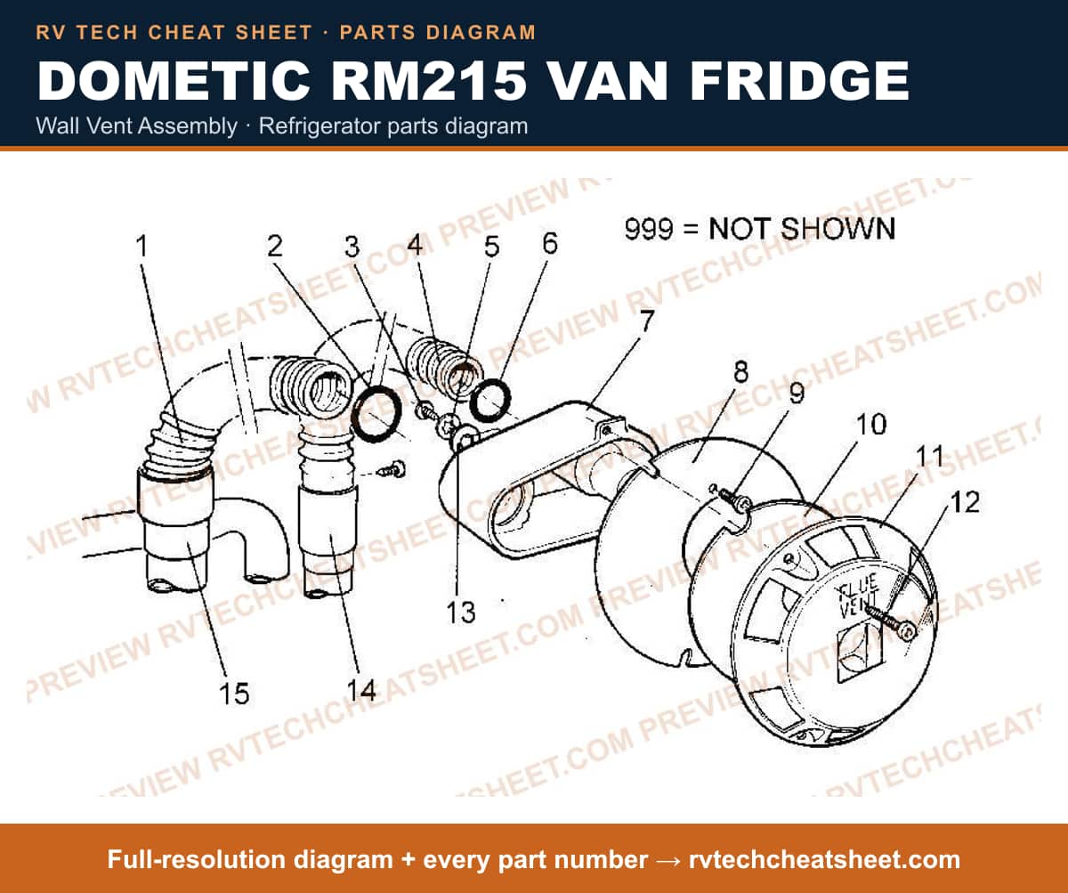 Dometic RM215 Van Fridge wall vent assembly — parts list sheet