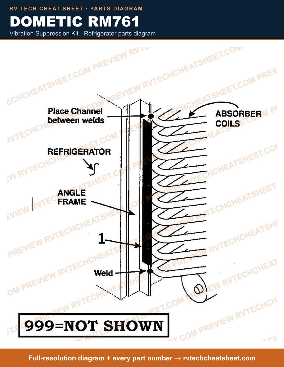 Dometic RM761 vibration suppression kit — parts list sheet