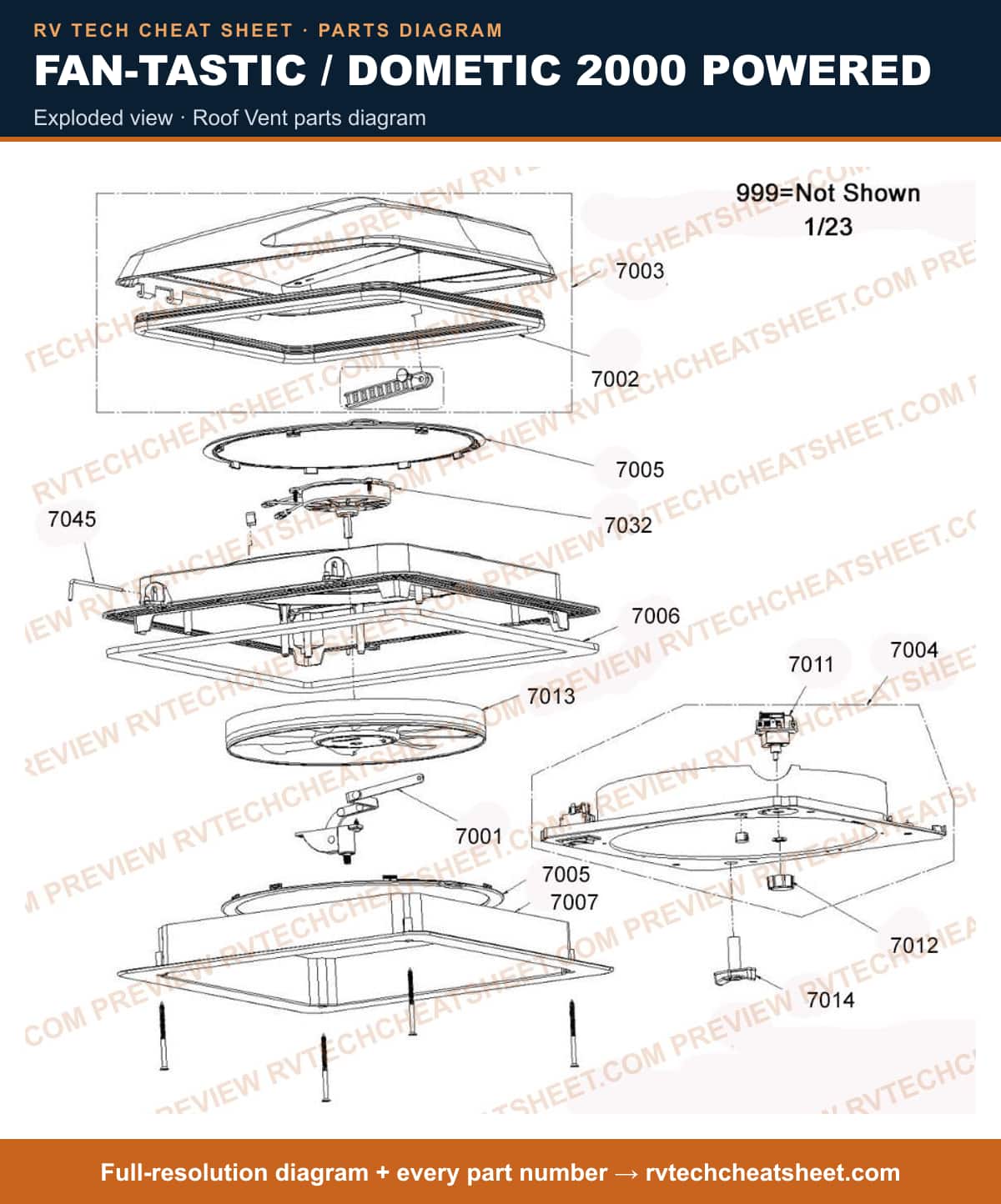 Fan-Tastic / Dometic 2000 Powered exploded view — exploded parts diagram 2 of 2