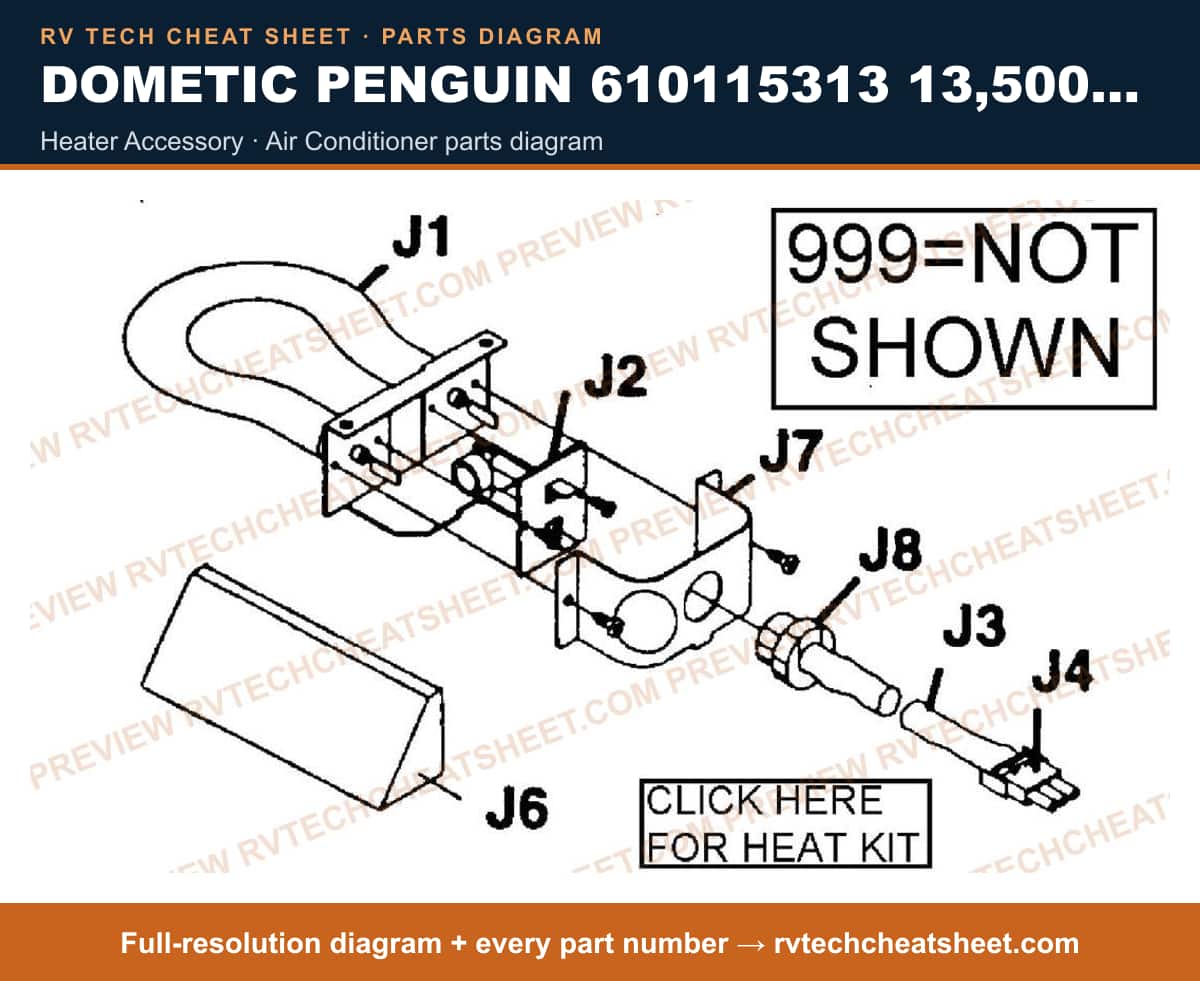 Dometic Penguin 610115313 13,500 BTU heater accessory — parts list sheet